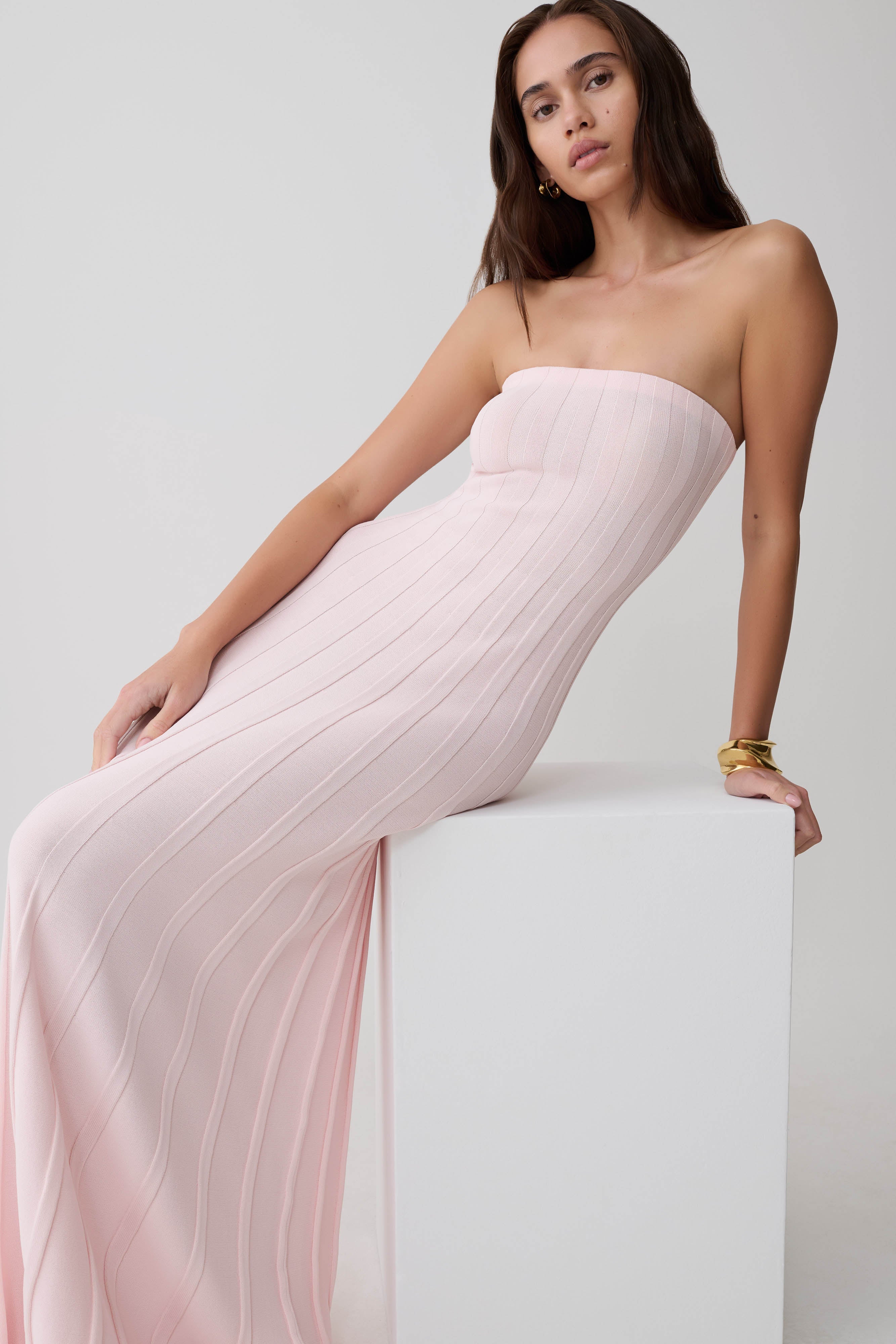 Pia Ribbed Strapless Maxi Dress - Baby Pink - Image 7