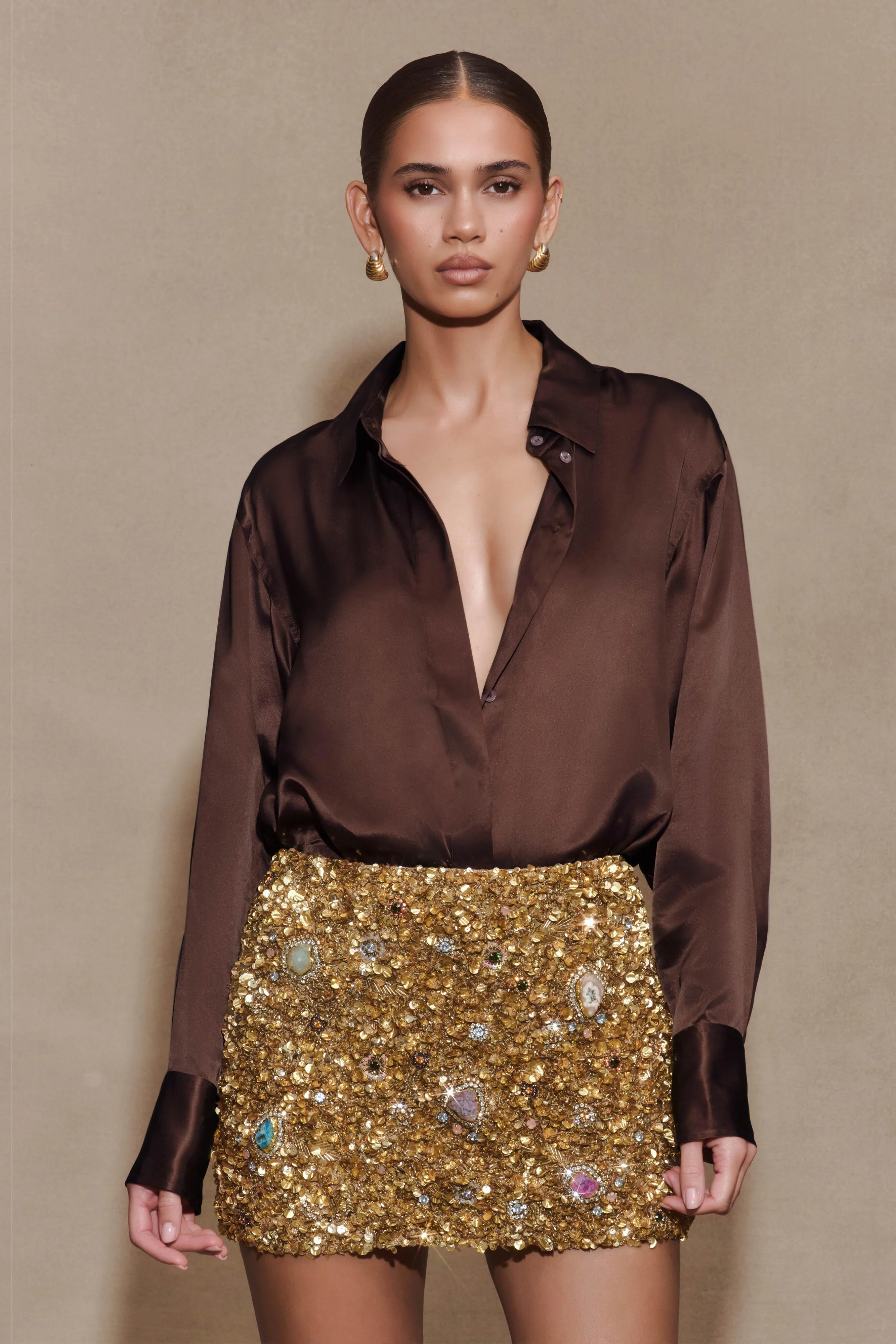 Porter Hand Beaded Mini Skirt - Gold - Image 5