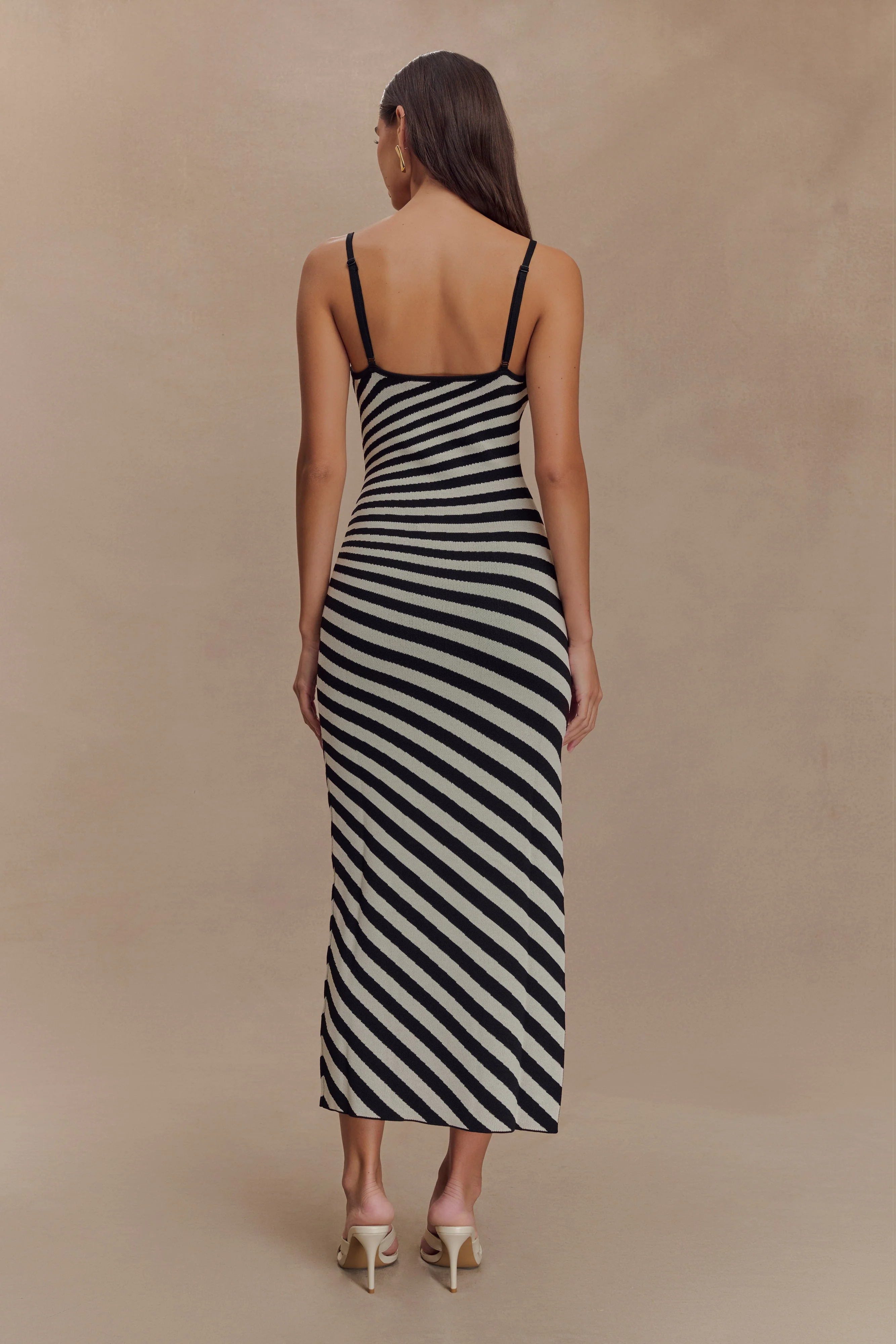 Raven Striped Knit Midi Dress - Black/White - Image 2