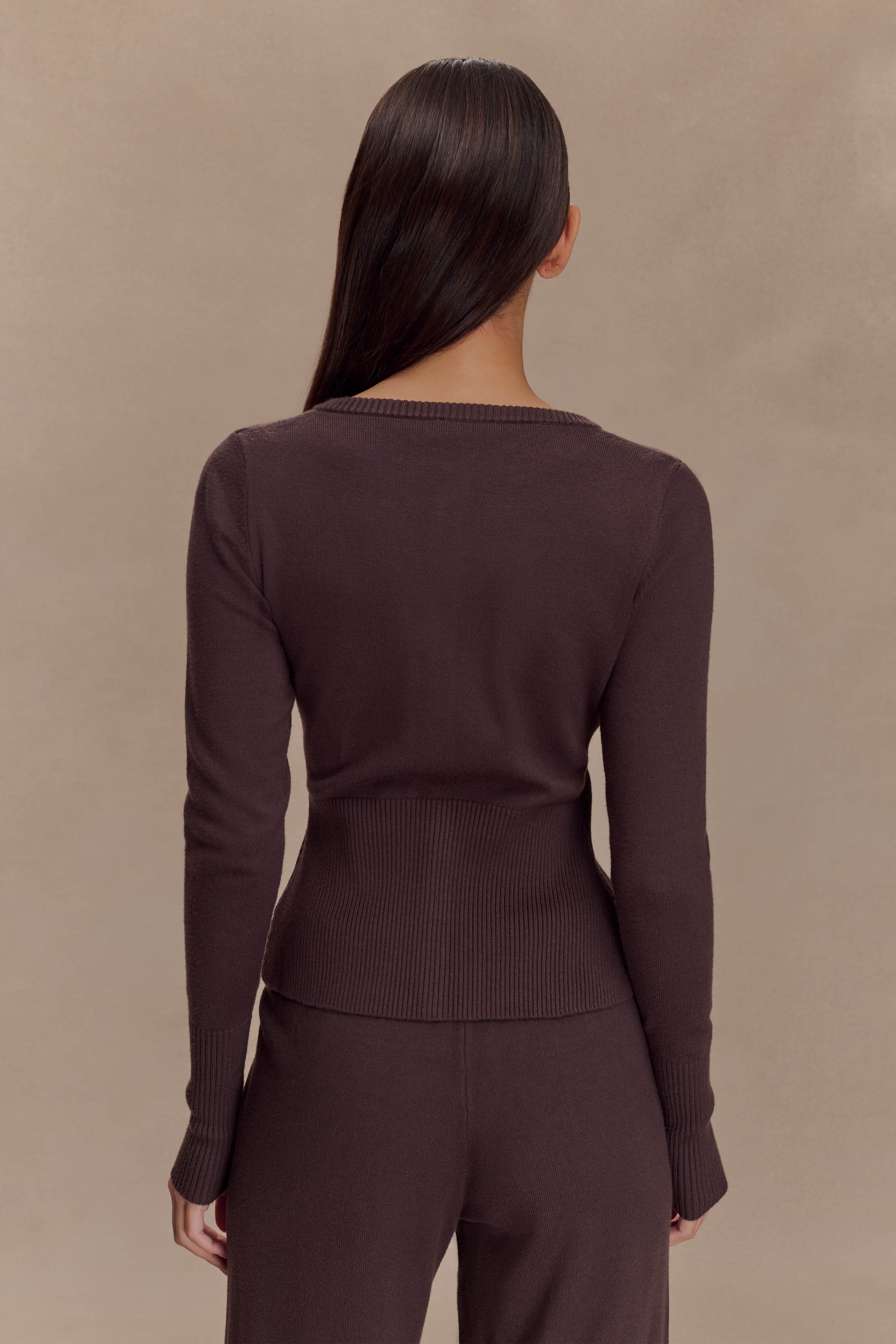 Reese Fitted Knit Cardigan - Dark Chocolate - Image 2
