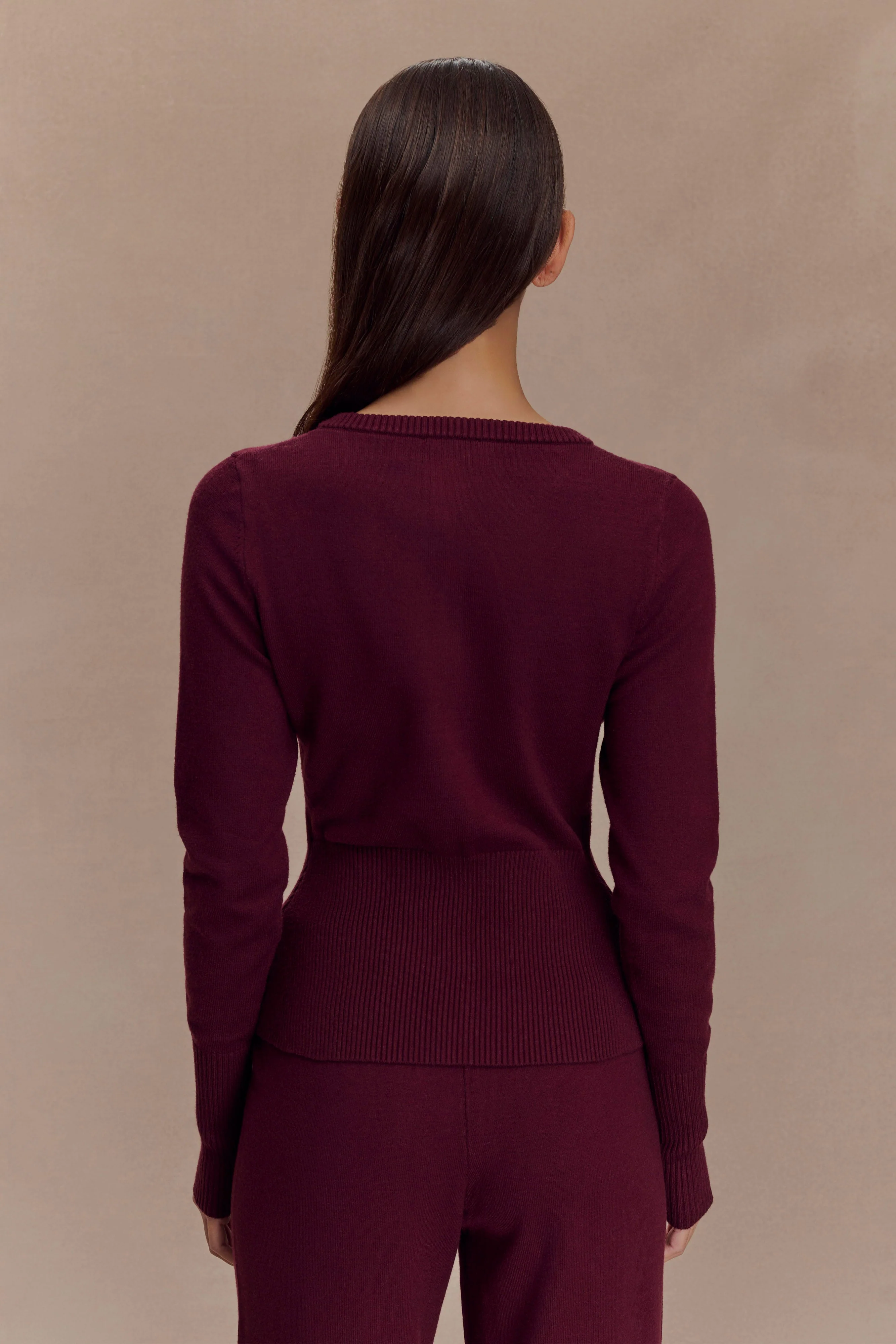Reese Fitted Knit Cardigan - Merlot - Image 2