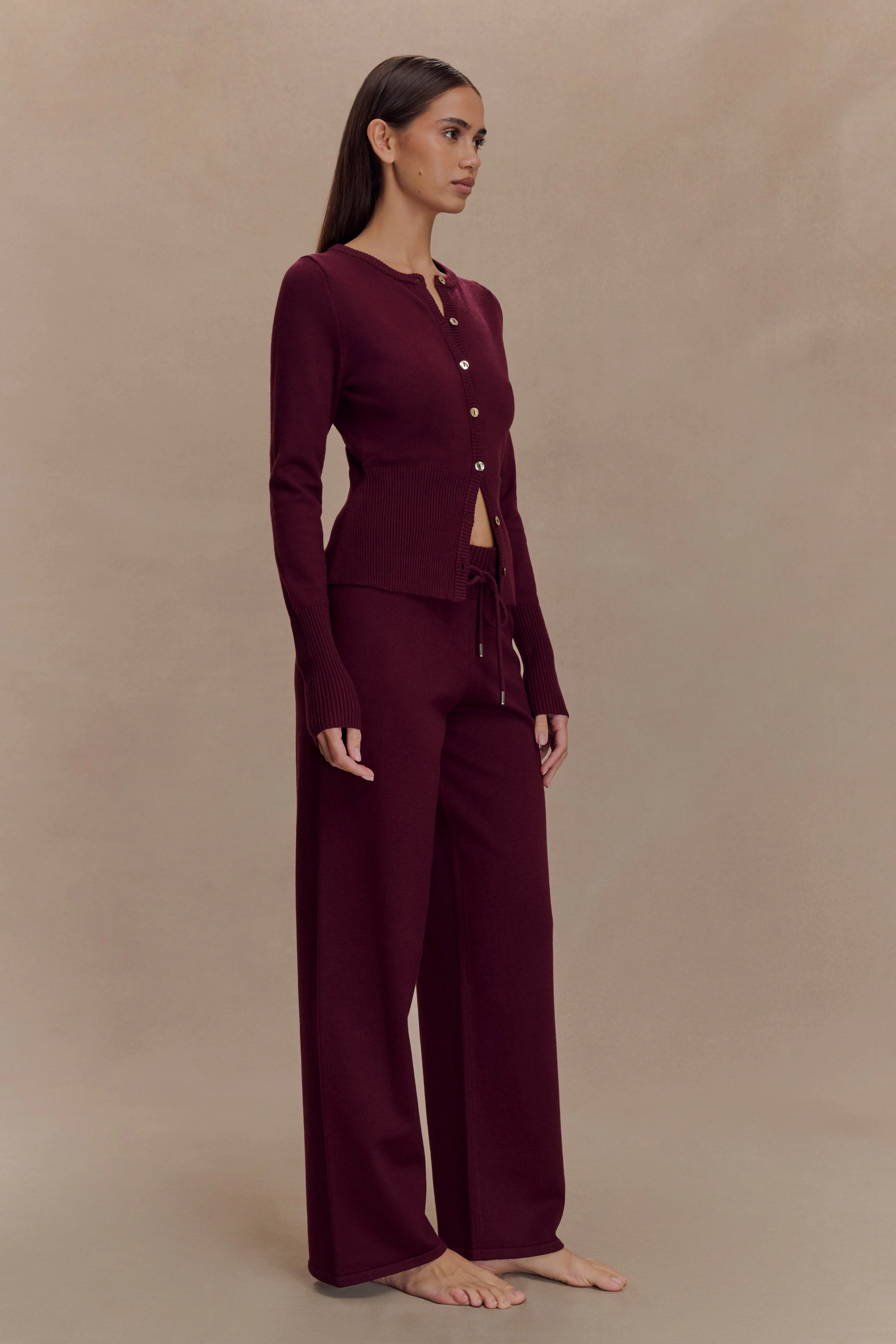Reese Fitted Knit Cardigan - Merlot - Image 4