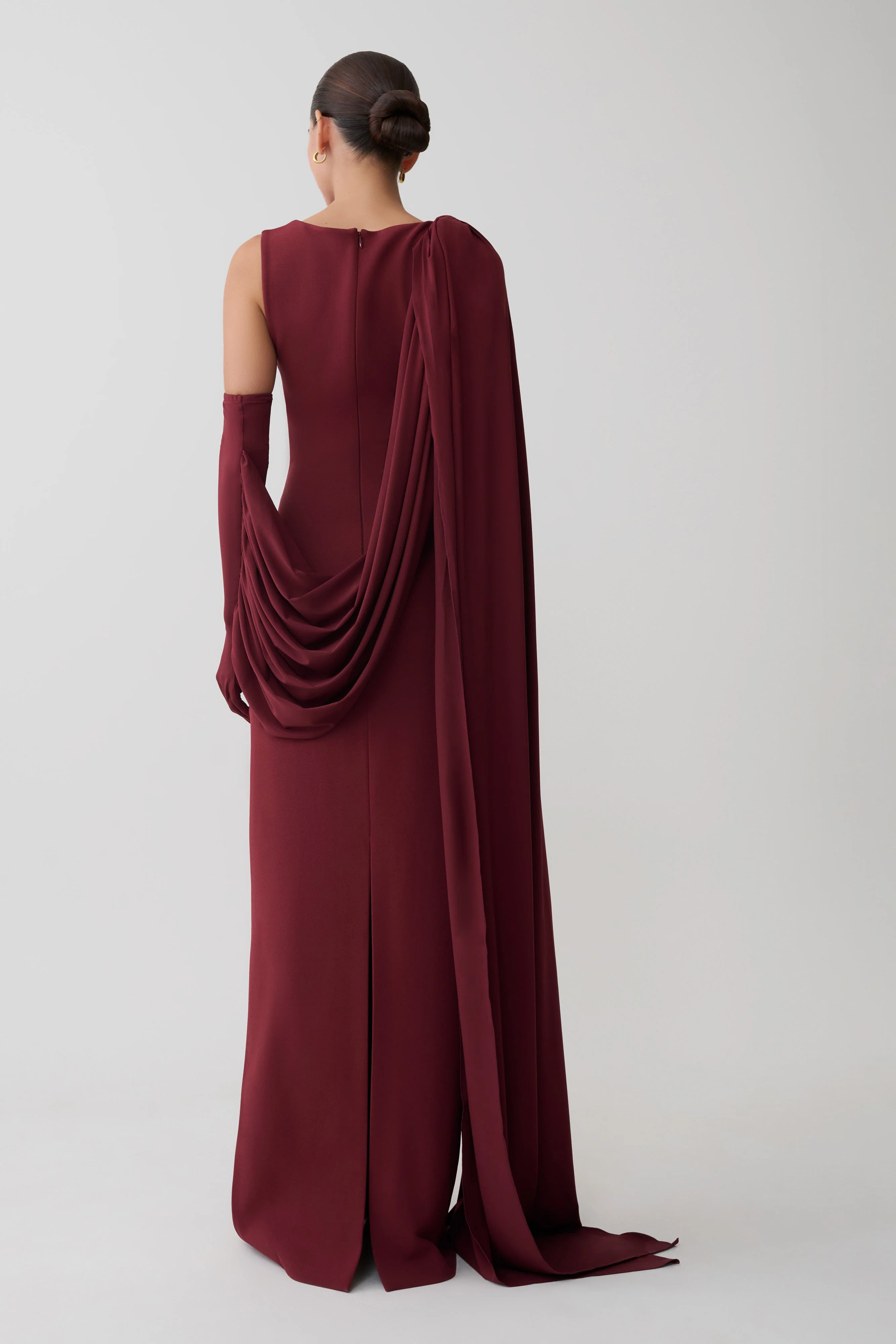Rhea Detachable Cape Jersey Maxi Dress - Wine - Image 2