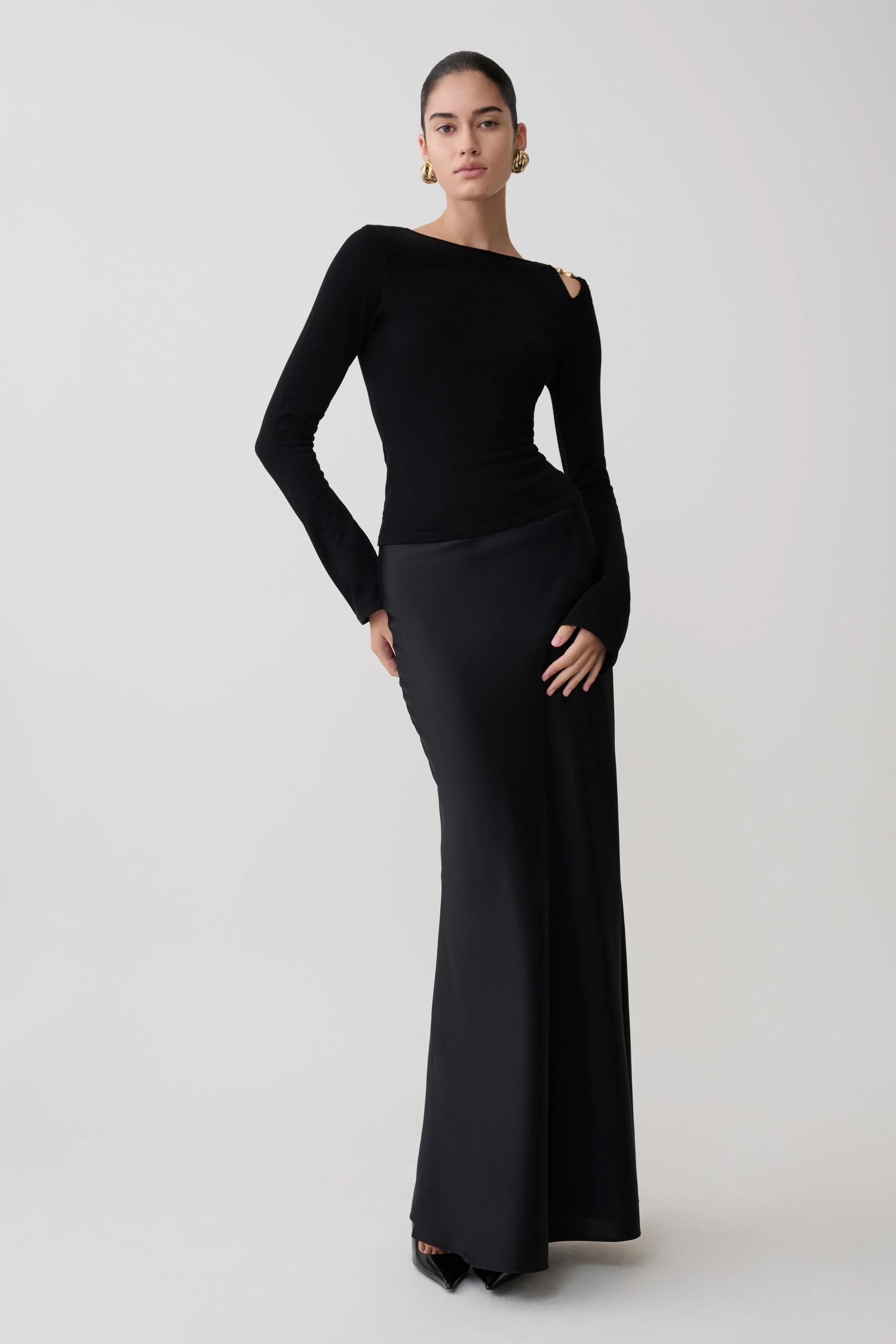 Ricky Knit Long Sleeve Longline Top - Black - Image 6