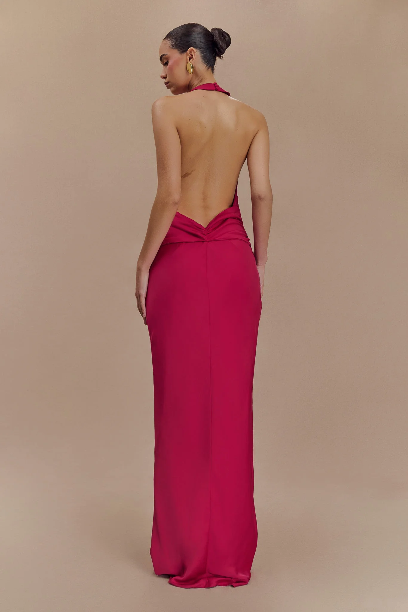 Rinna Satin Halter Maxi Dress - Pink Cherry - Image 2