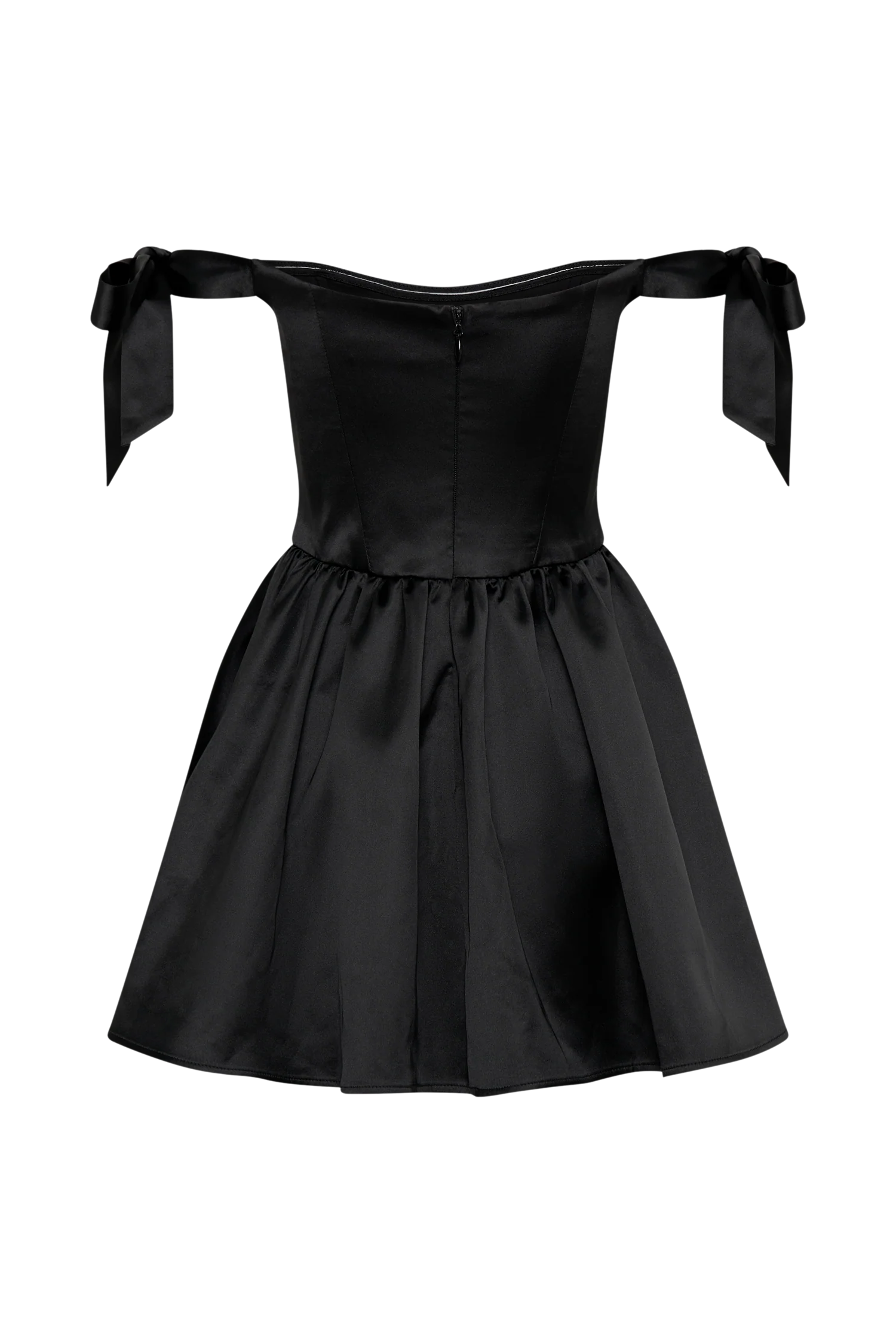 Rita Satin Mini Dress With Bow Sleeves - Black - Image 9