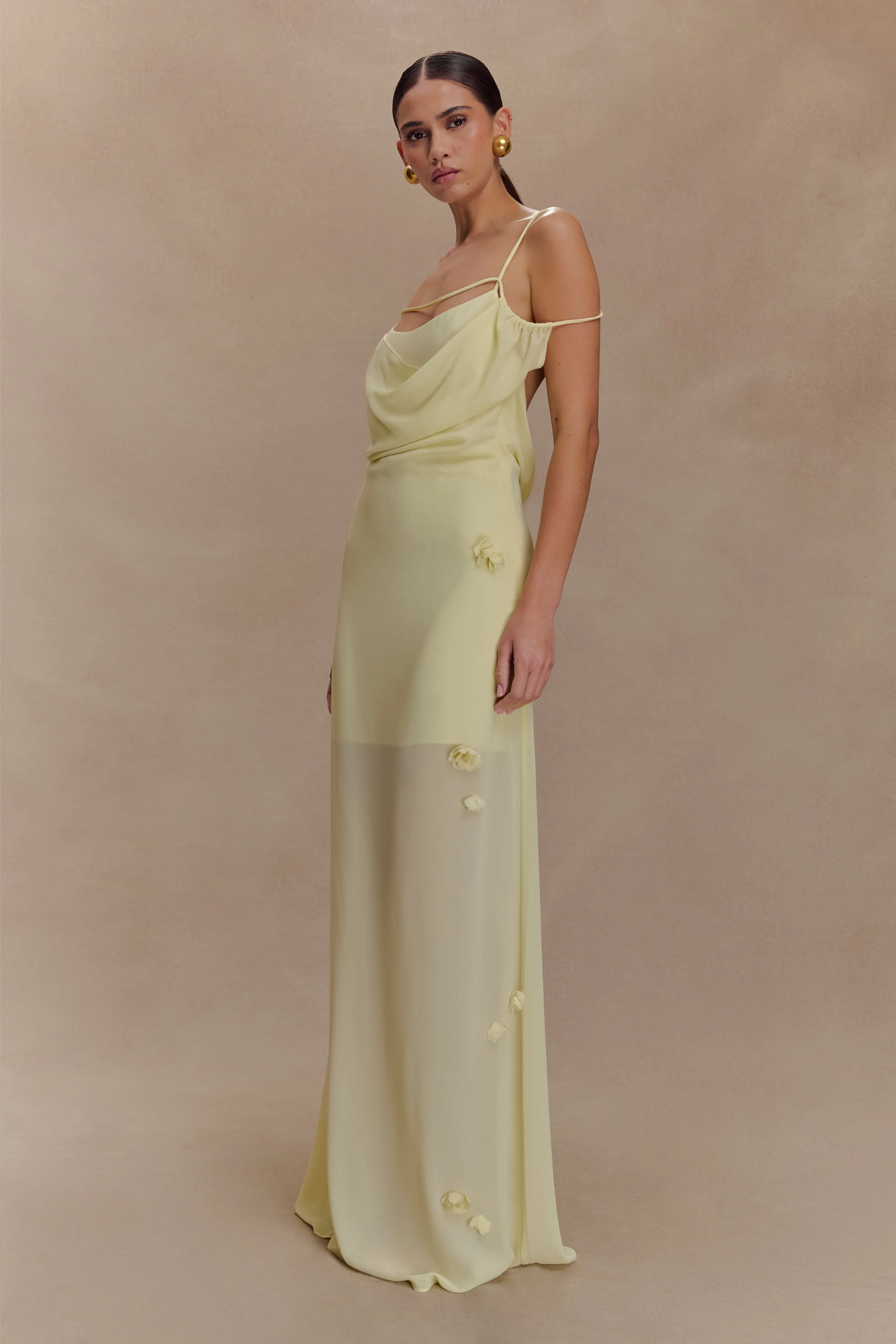 Rosalie Floral Chiffon Maxi Dress - Pastel Lemon - Image 4