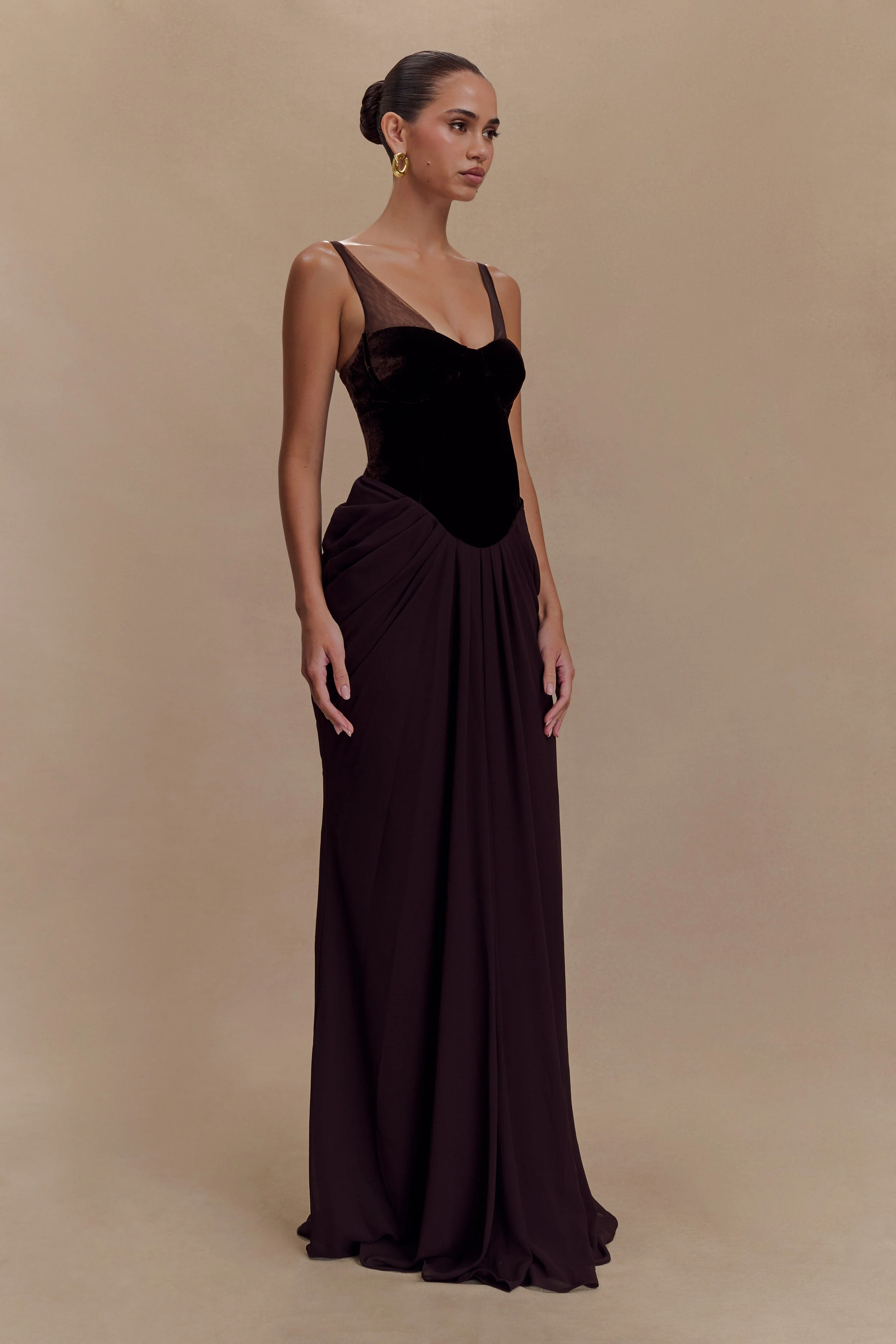 Roxanne Velvet Corset Maxi Dress - Cacao Brown - Image 4