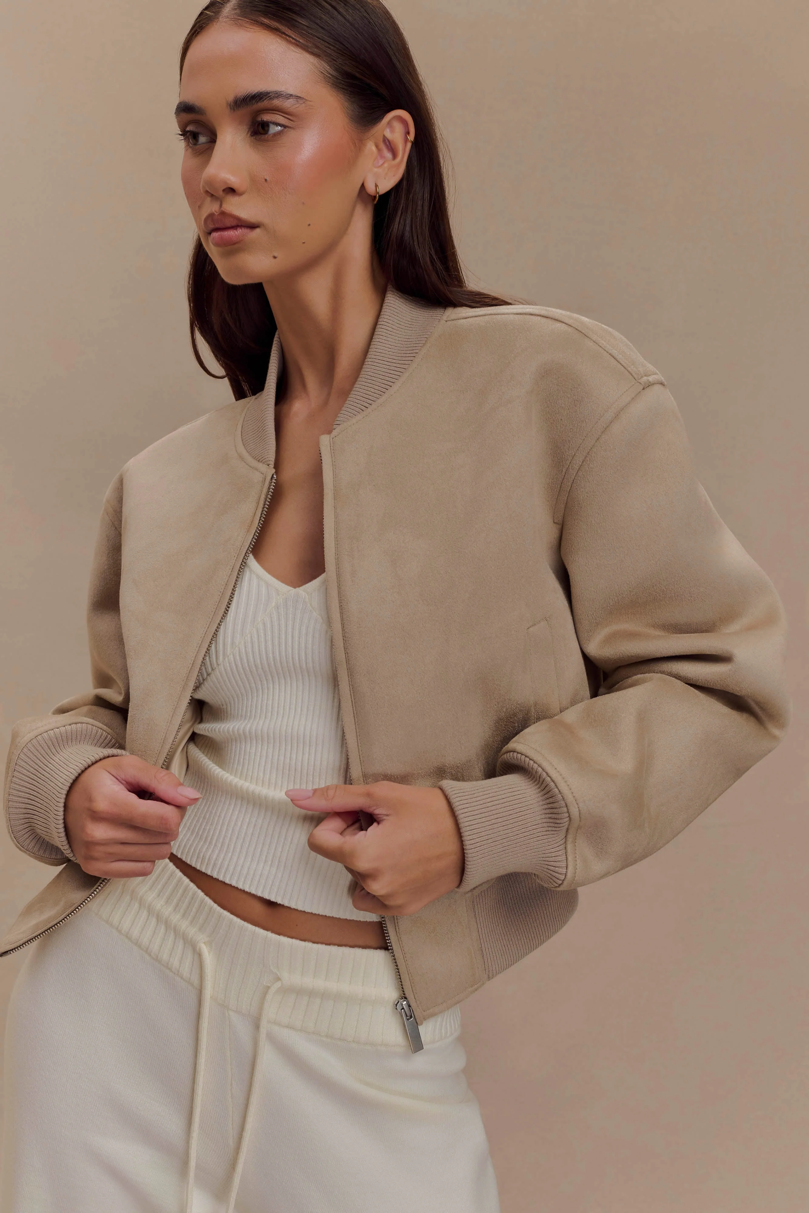 Rudy Suede Bomber Jacket - Sand - Image 2