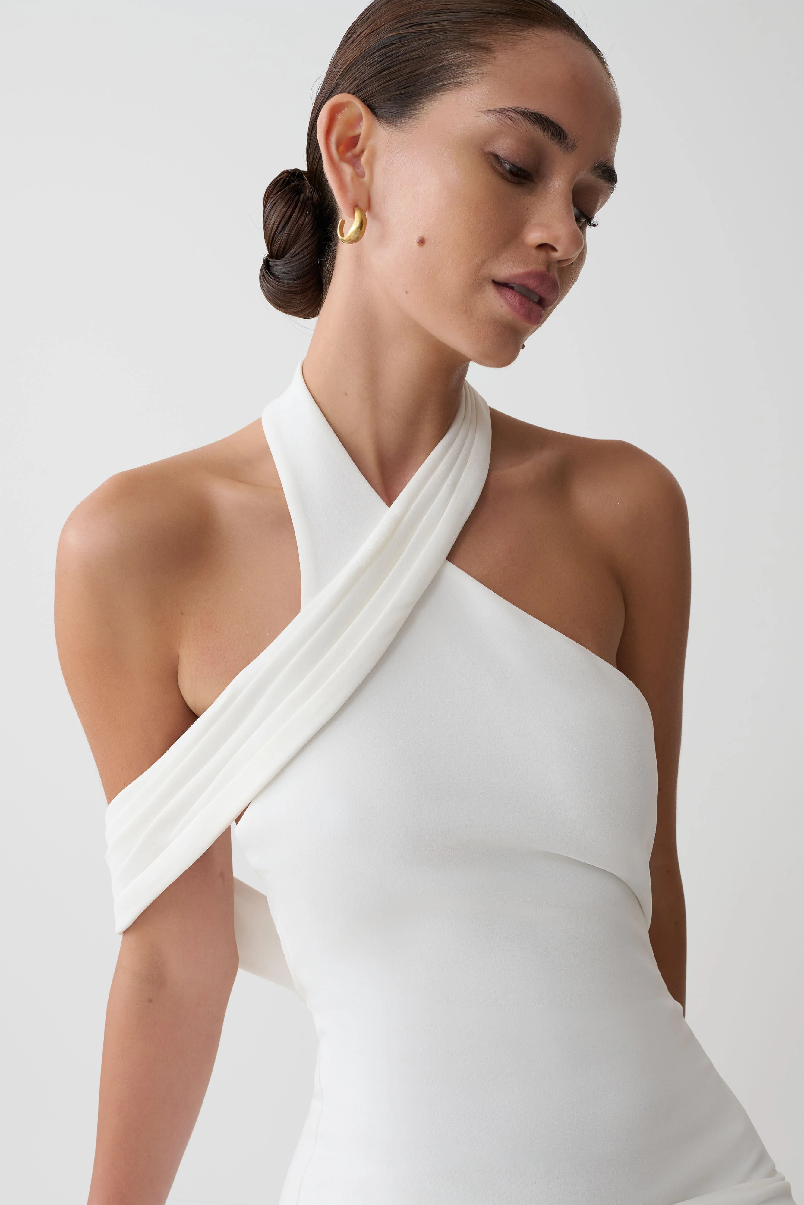Sable Crossover Crepe Midi Dress - White - Image 6