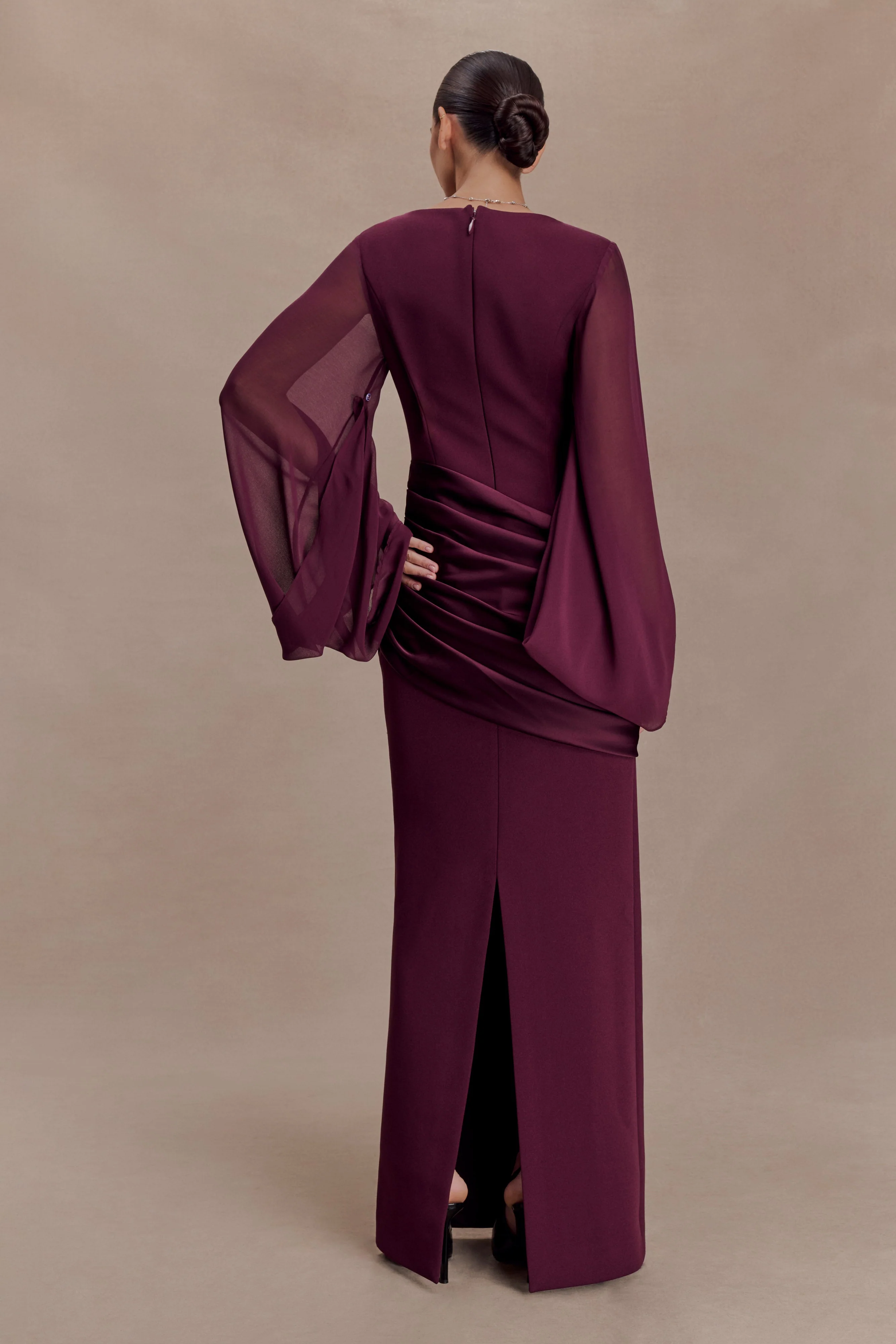 Samantha Waterfall Sleeves Maxi Dress - Wine - Image 2