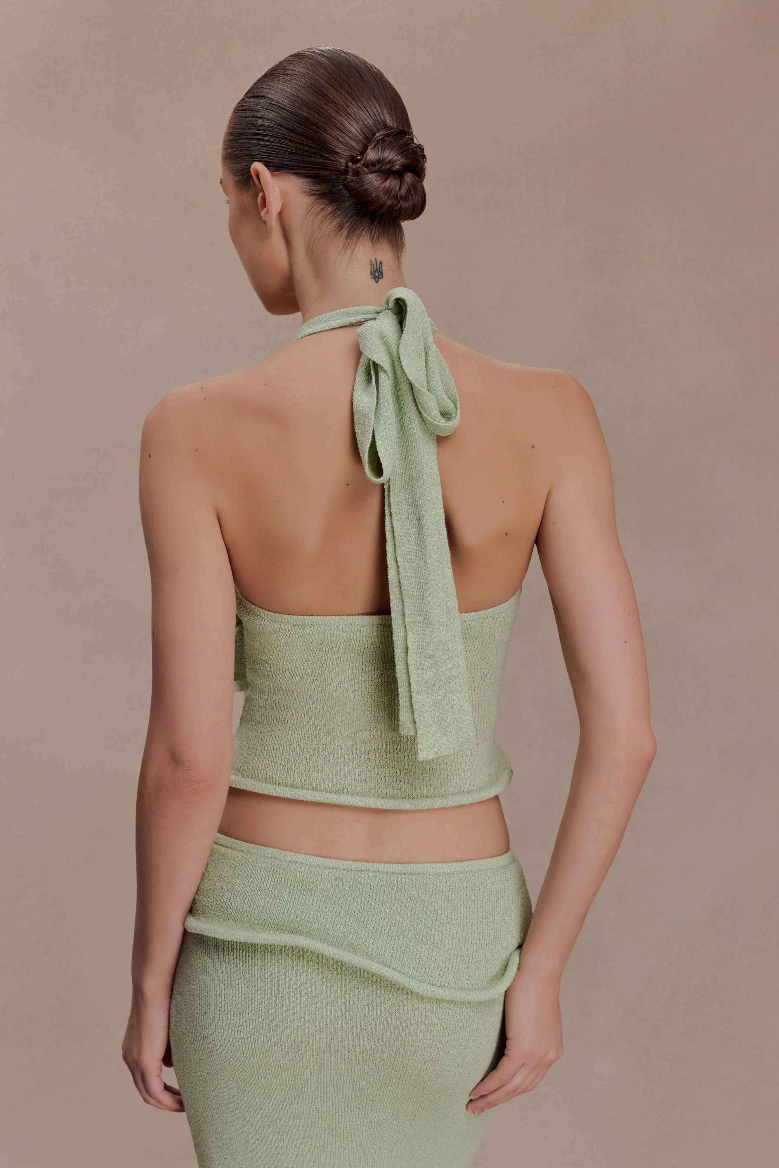 Samira Halter Knit Twist Top - Pastel Green - Image 2