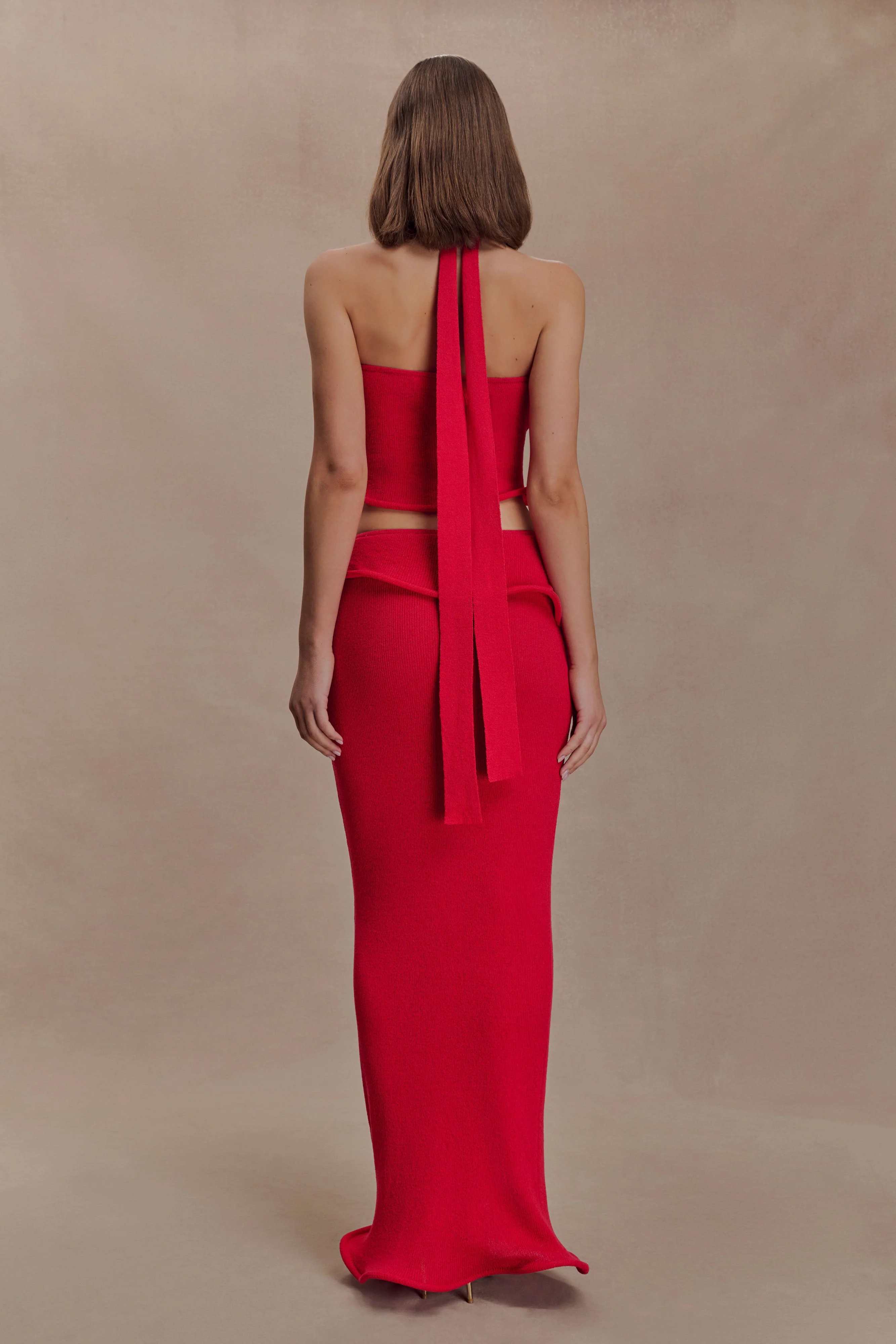 Samira Halter Knit Twist Top - Red - Image 6