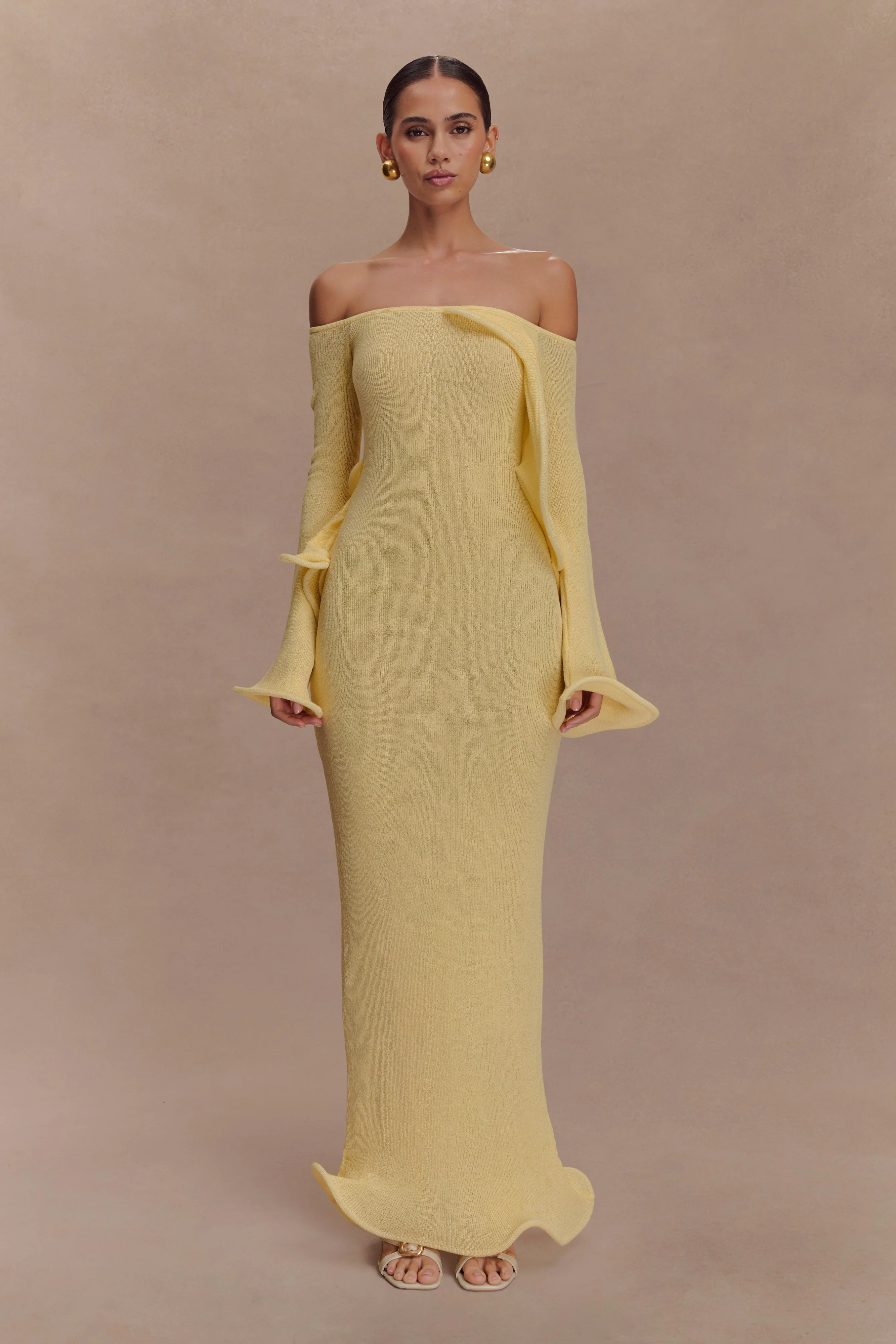 Sandrine Off Shoulder Knit Maxi Dress - Lemon - Image 2