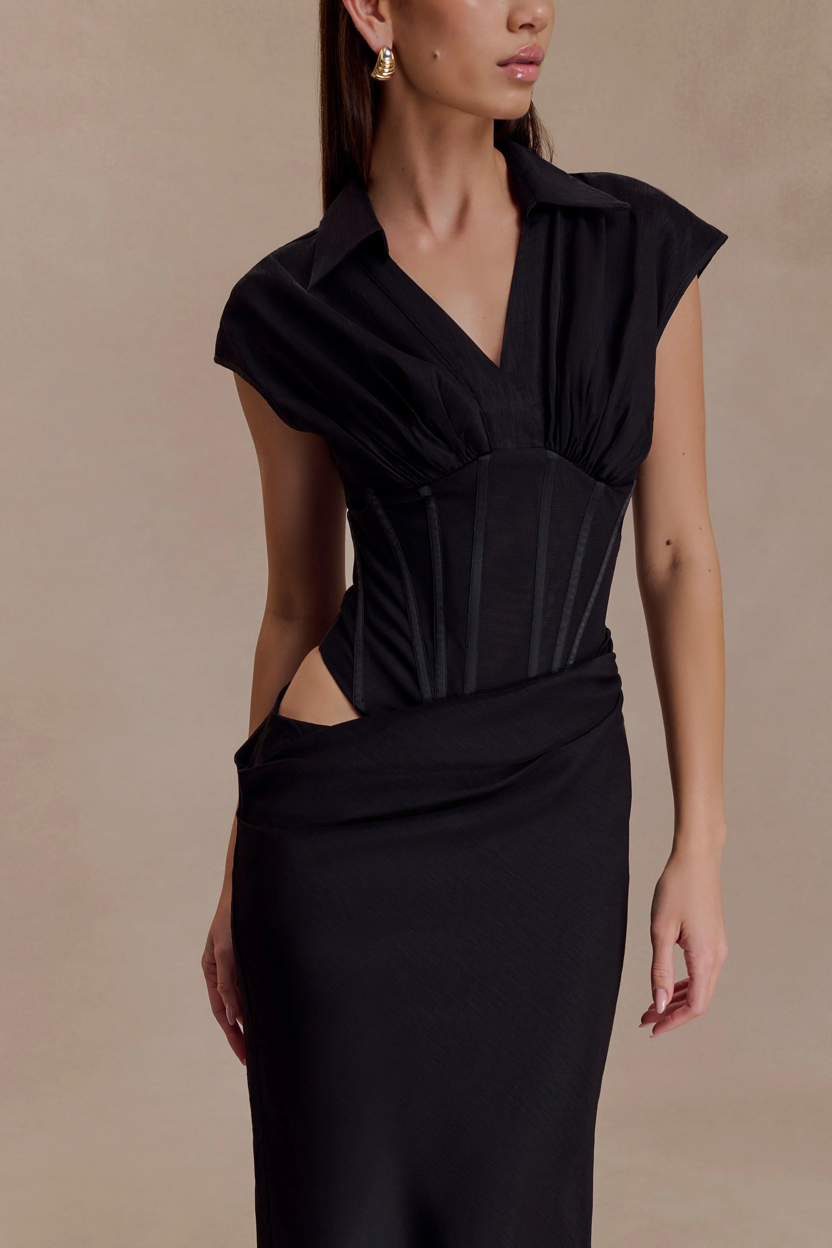 Saphira Shirt Corset Maxi Dress - Black - Image 2
