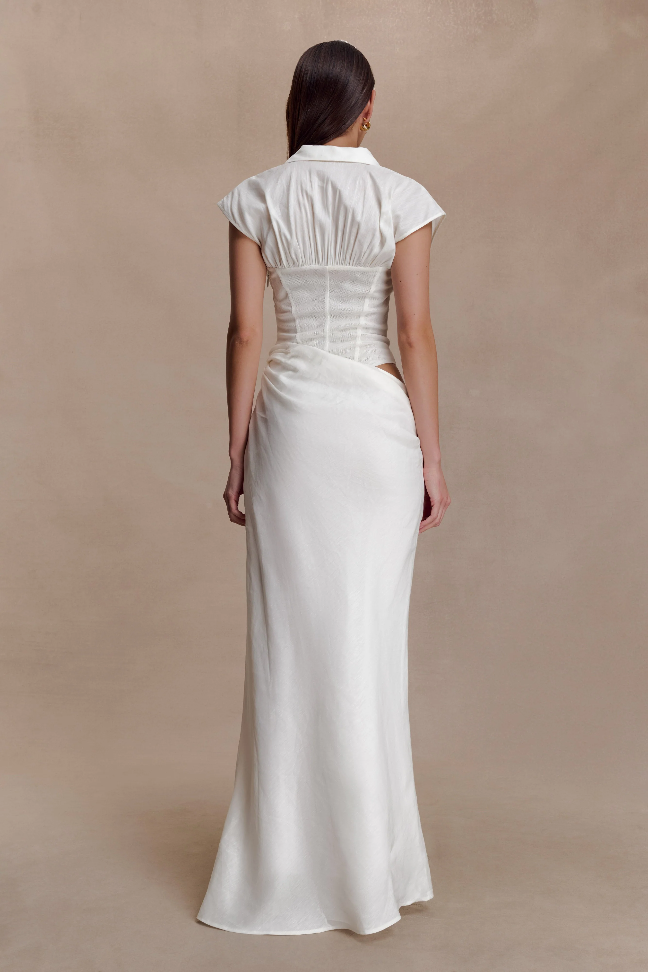 Saphira Shirt Corset Maxi Dress - White - Image 3