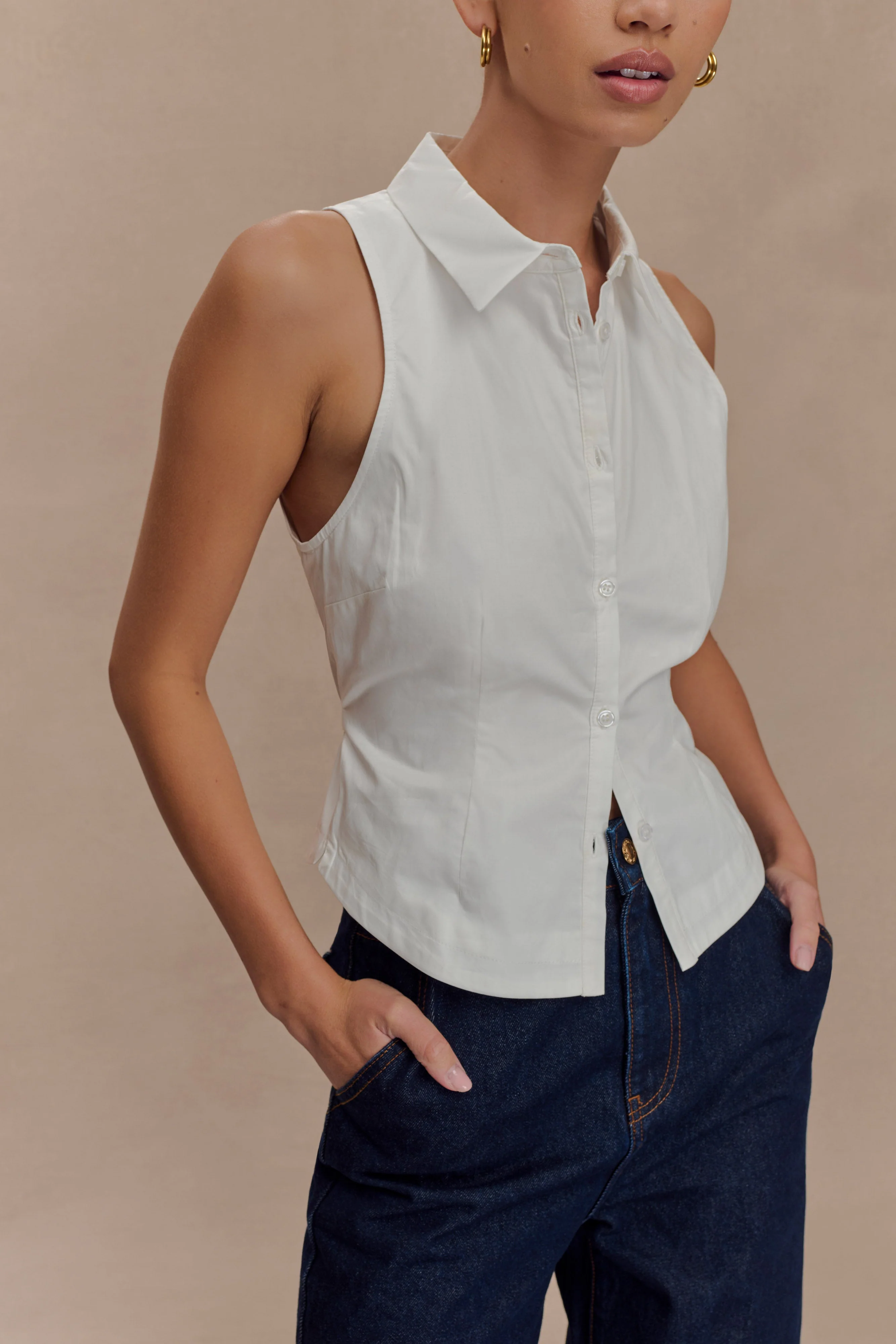 Selene Sleeveless Halter Shirt - White - Image 3