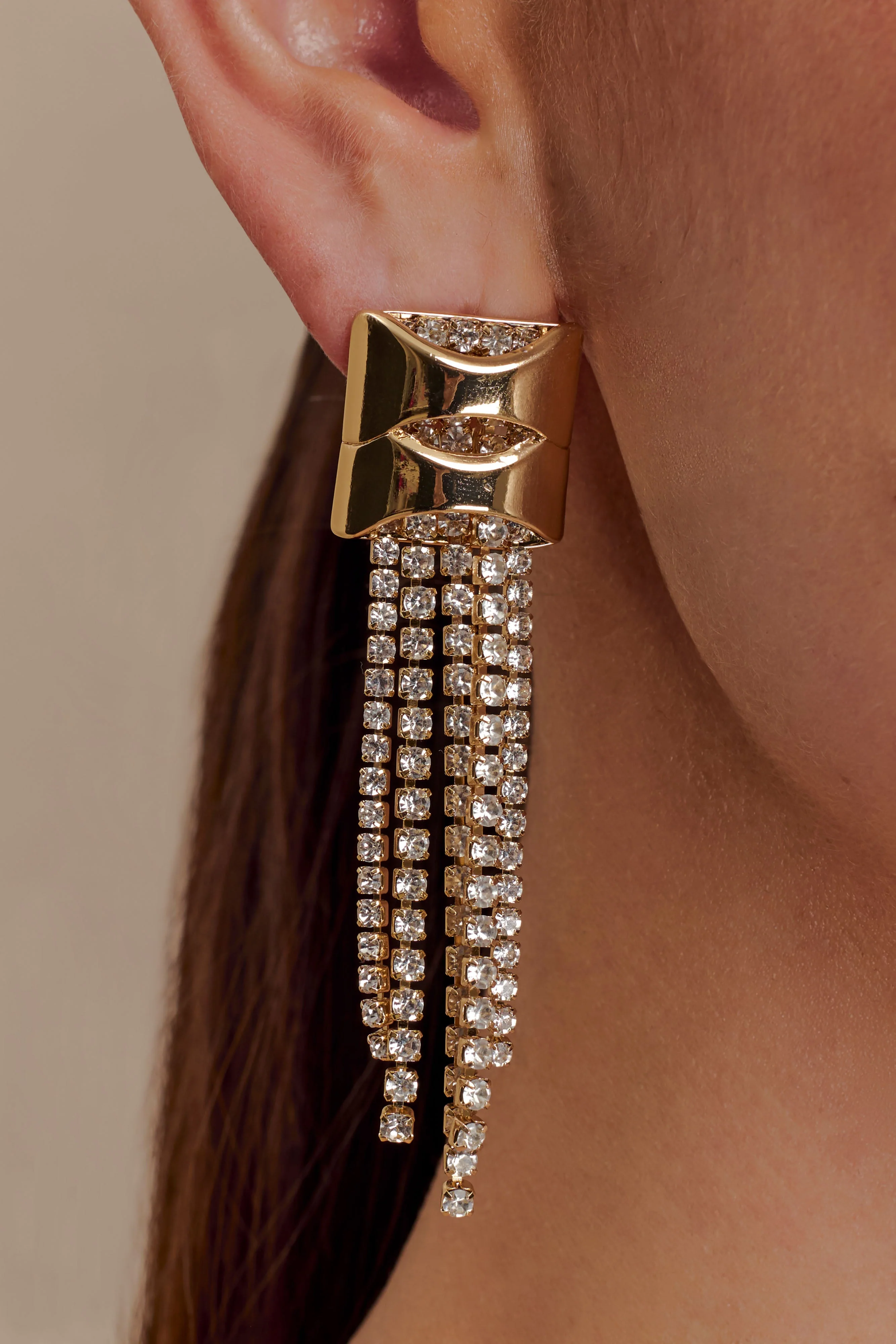 Shea Crystal Fringe Drop Earrings - Gold - Image 3