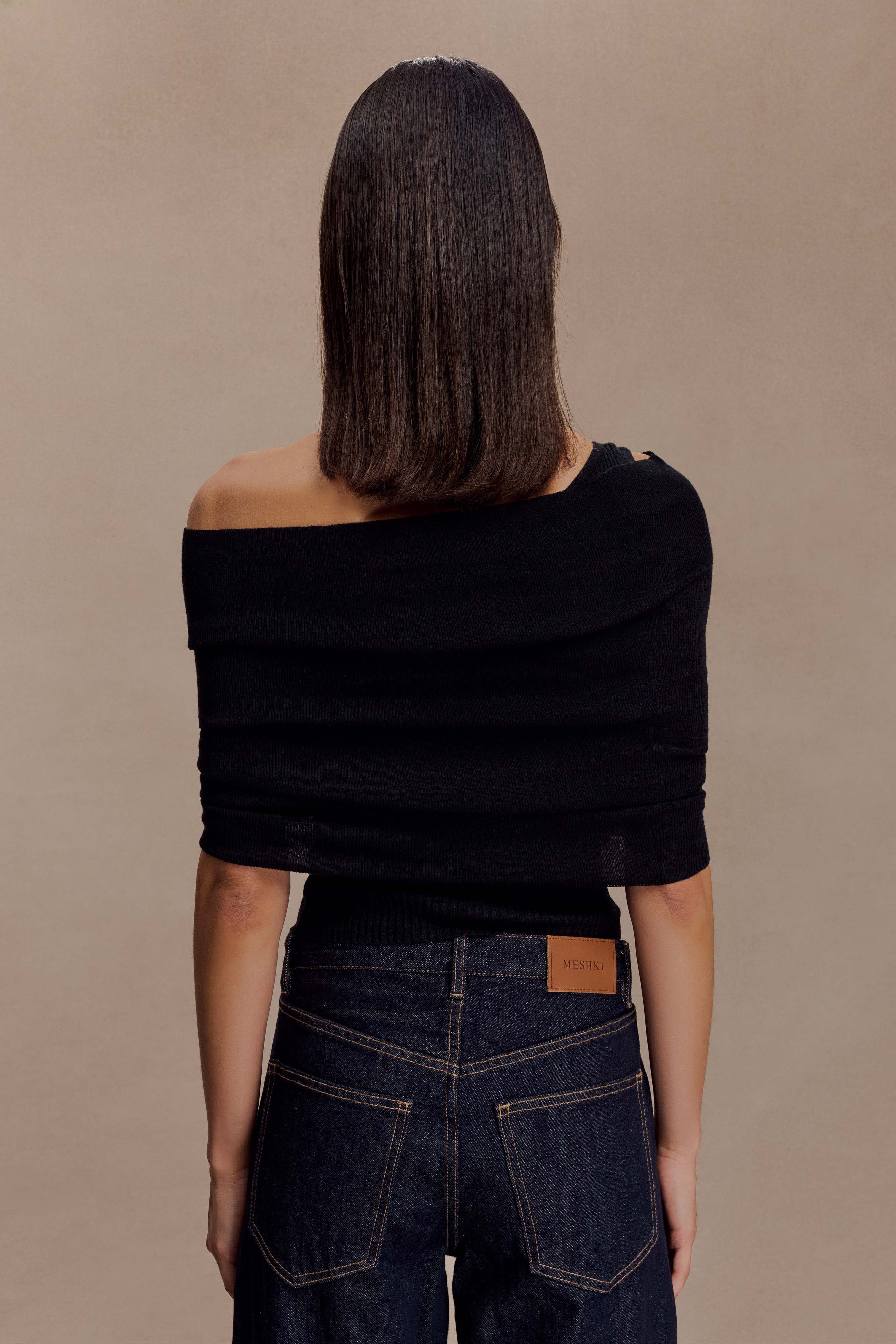 Sierra Asymmetrical Cashmere Blend Knit Top - Black - Image 4