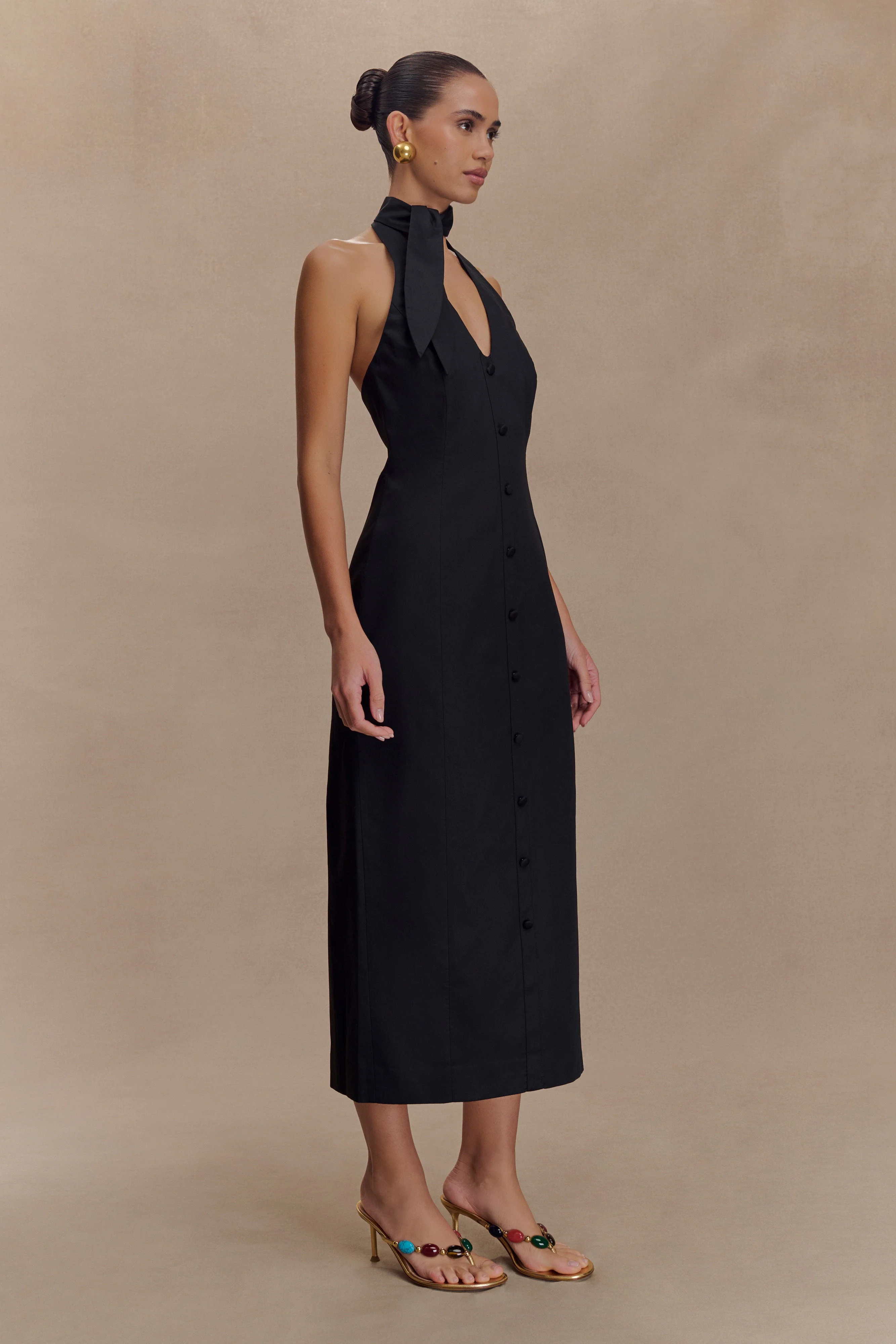 Simona Halter Neck Midi Dress - Black - Image 4