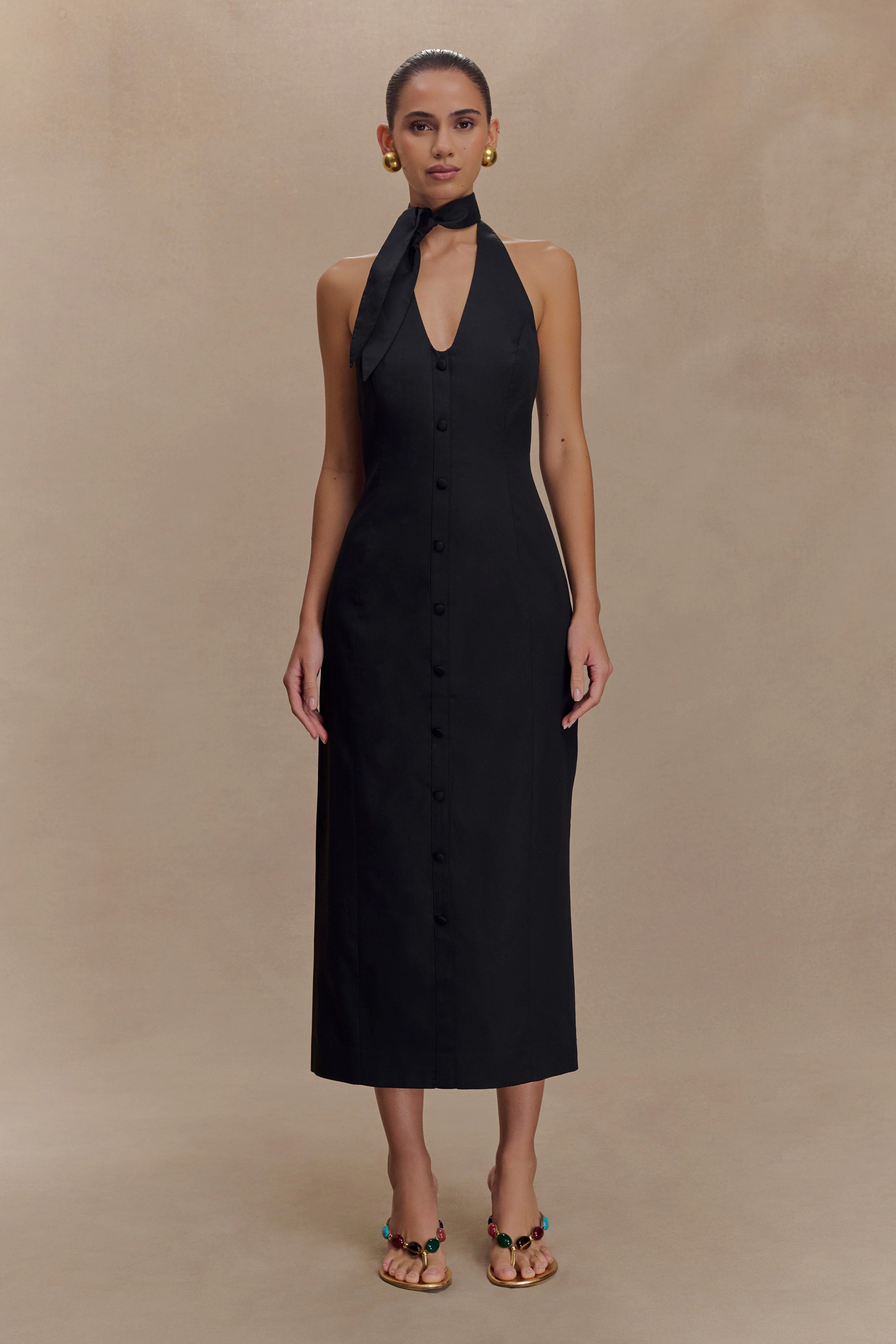 Simona Halter Neck Midi Dress - Black - Image 5