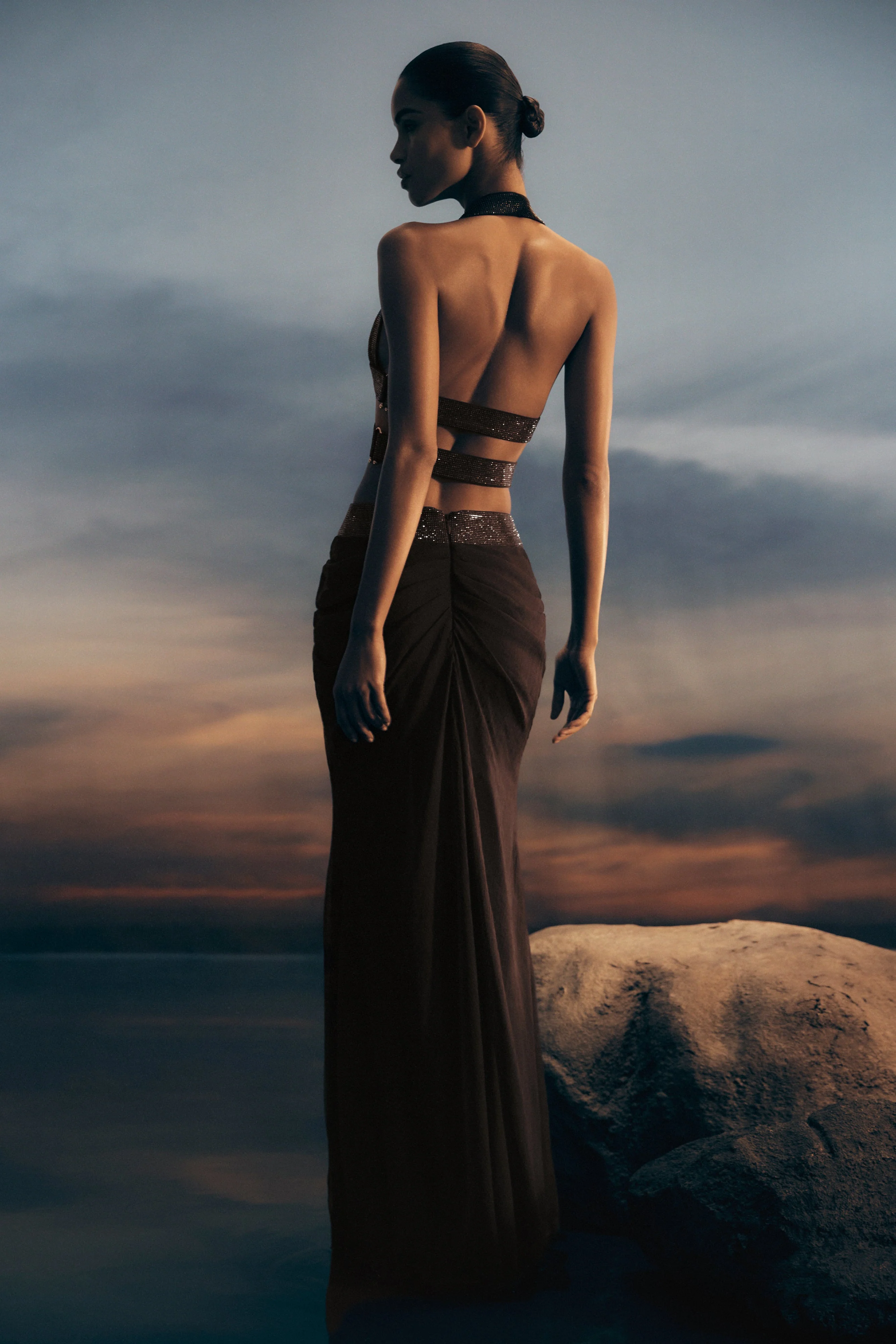 Siren Satin And Diamante Maxi Skirt - Dark Chocolate - Image 2