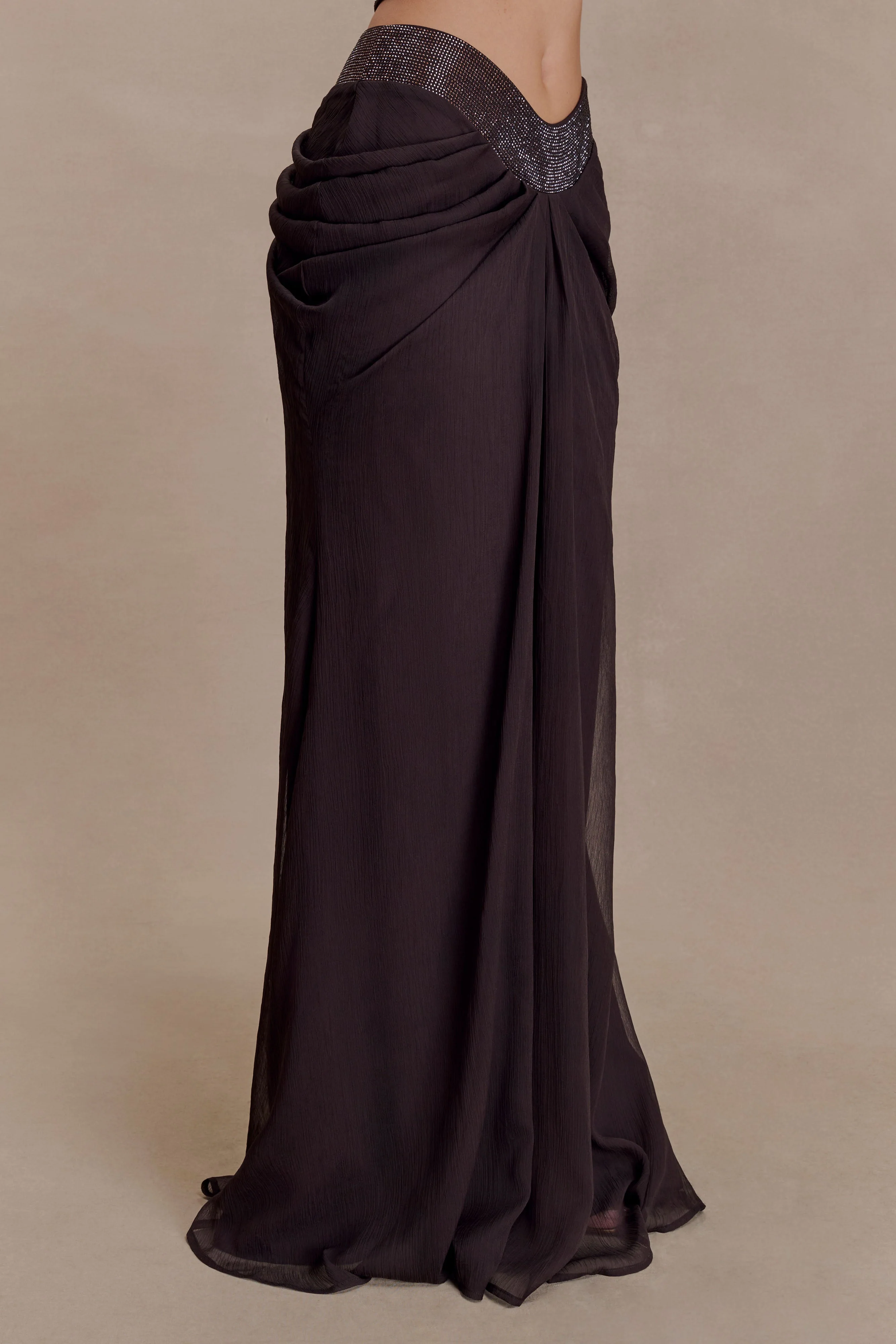 Siren Satin And Diamante Maxi Skirt - Dark Chocolate - Image 7