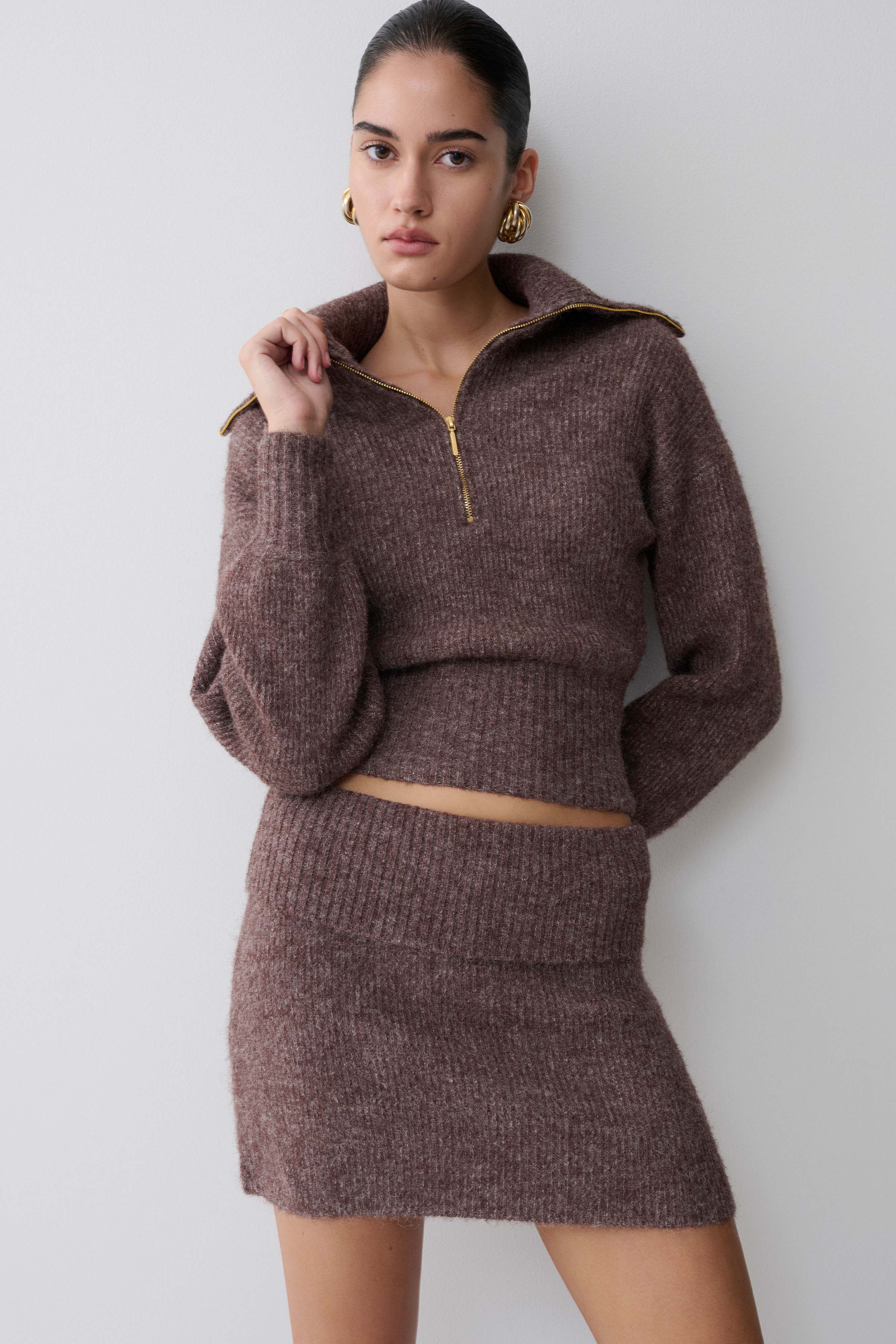 Skylaine Knit Mini Skirt - Brown Marle - Image 3