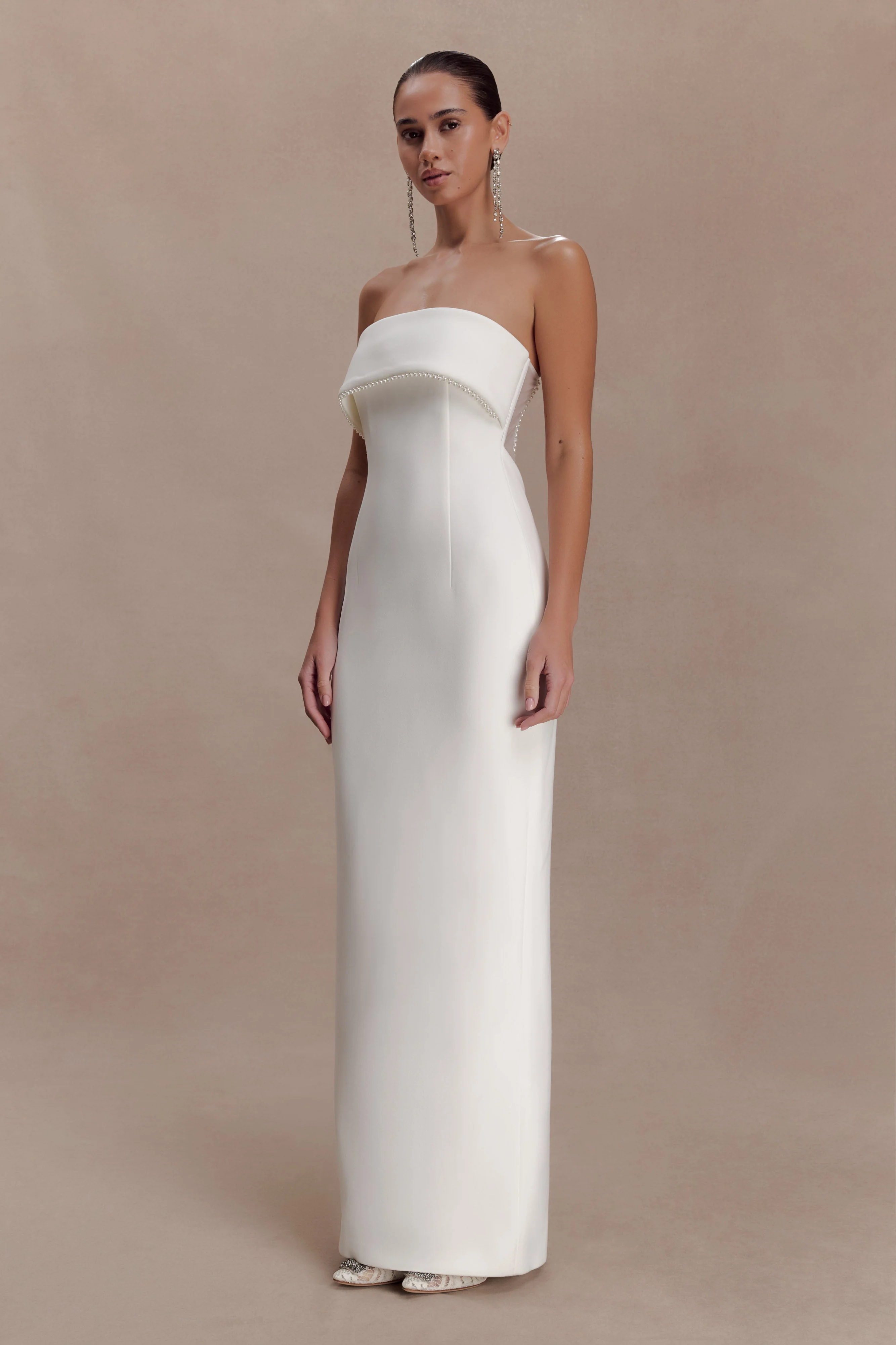 Sloane Strapless Maxi Dress With Pearls - White - Image 4