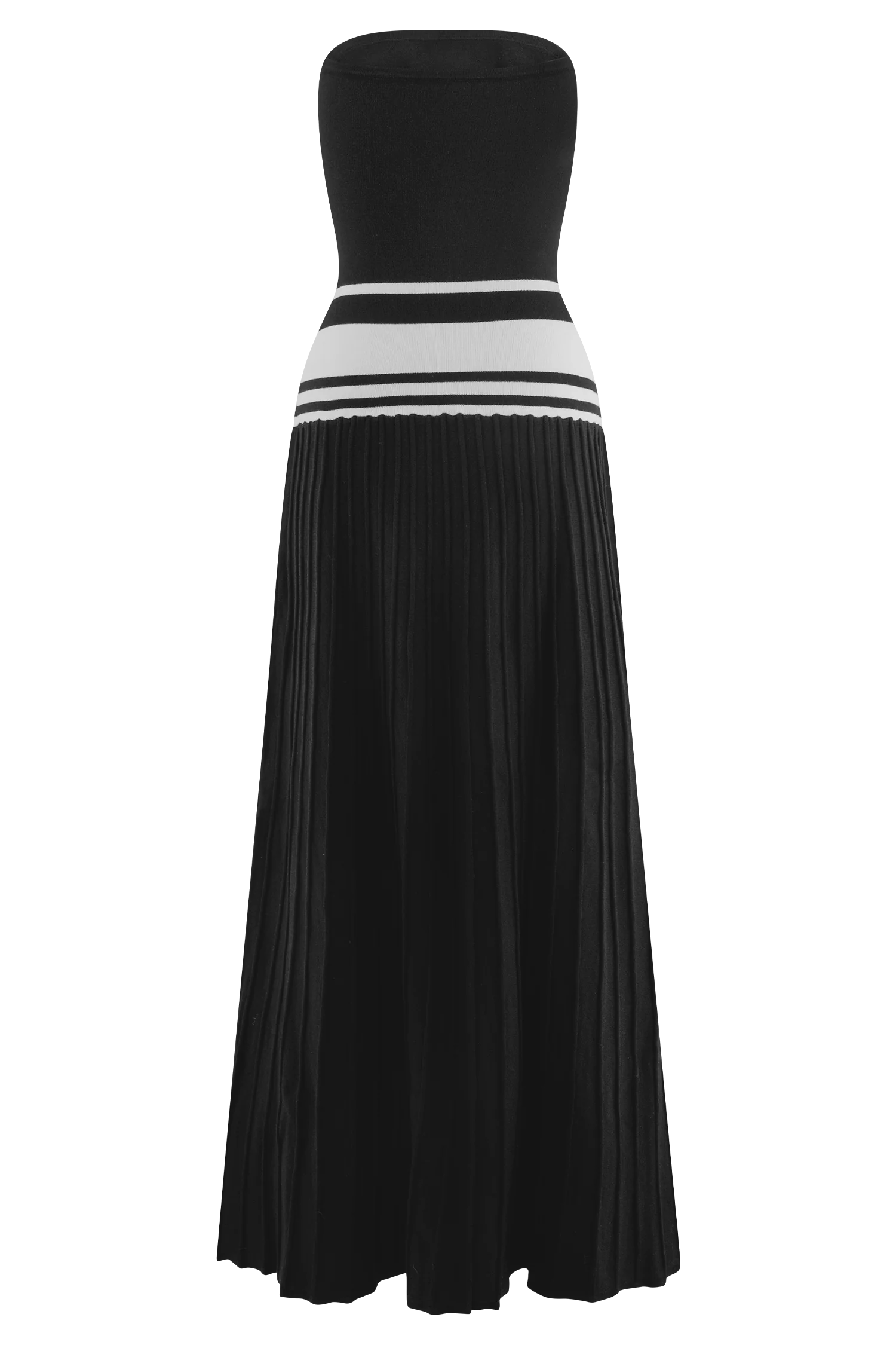Solaris Strapless Contrast Knit Maxi Dress - Black/White - Image 7
