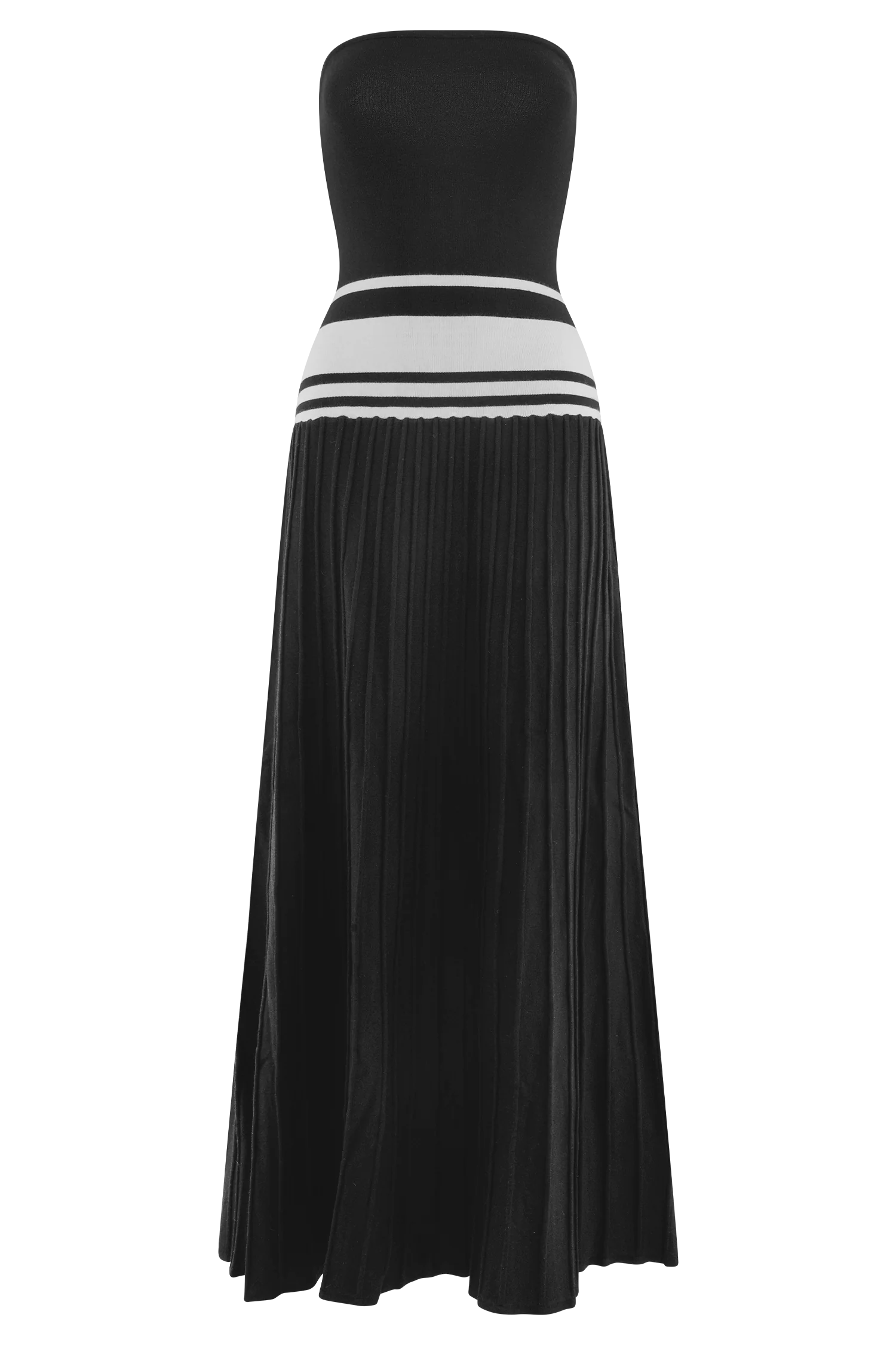 Solaris Strapless Contrast Knit Maxi Dress - Black/White - Image 8