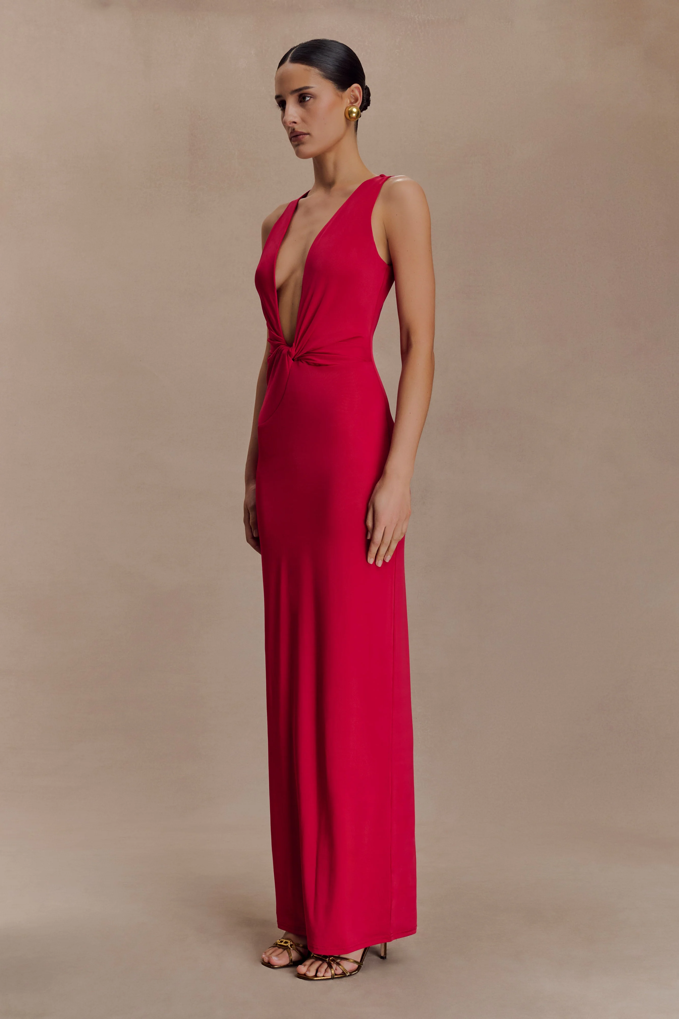 Stella Draped Slinky Maxi Dress - Fuchsia Pink - Image 4