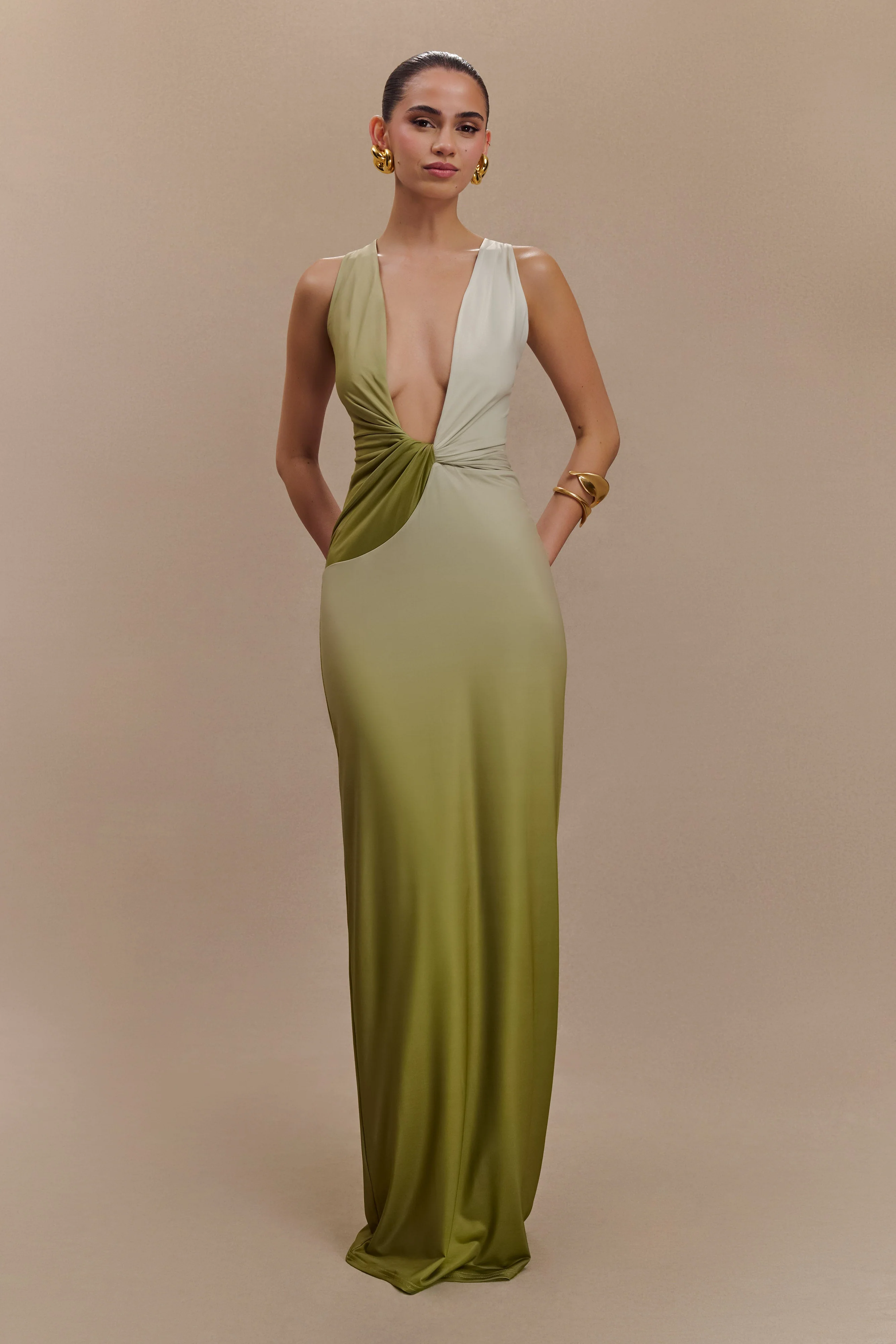 Stella Draped Slinky Maxi Dress - Ombre Vintage Olive - Image 6