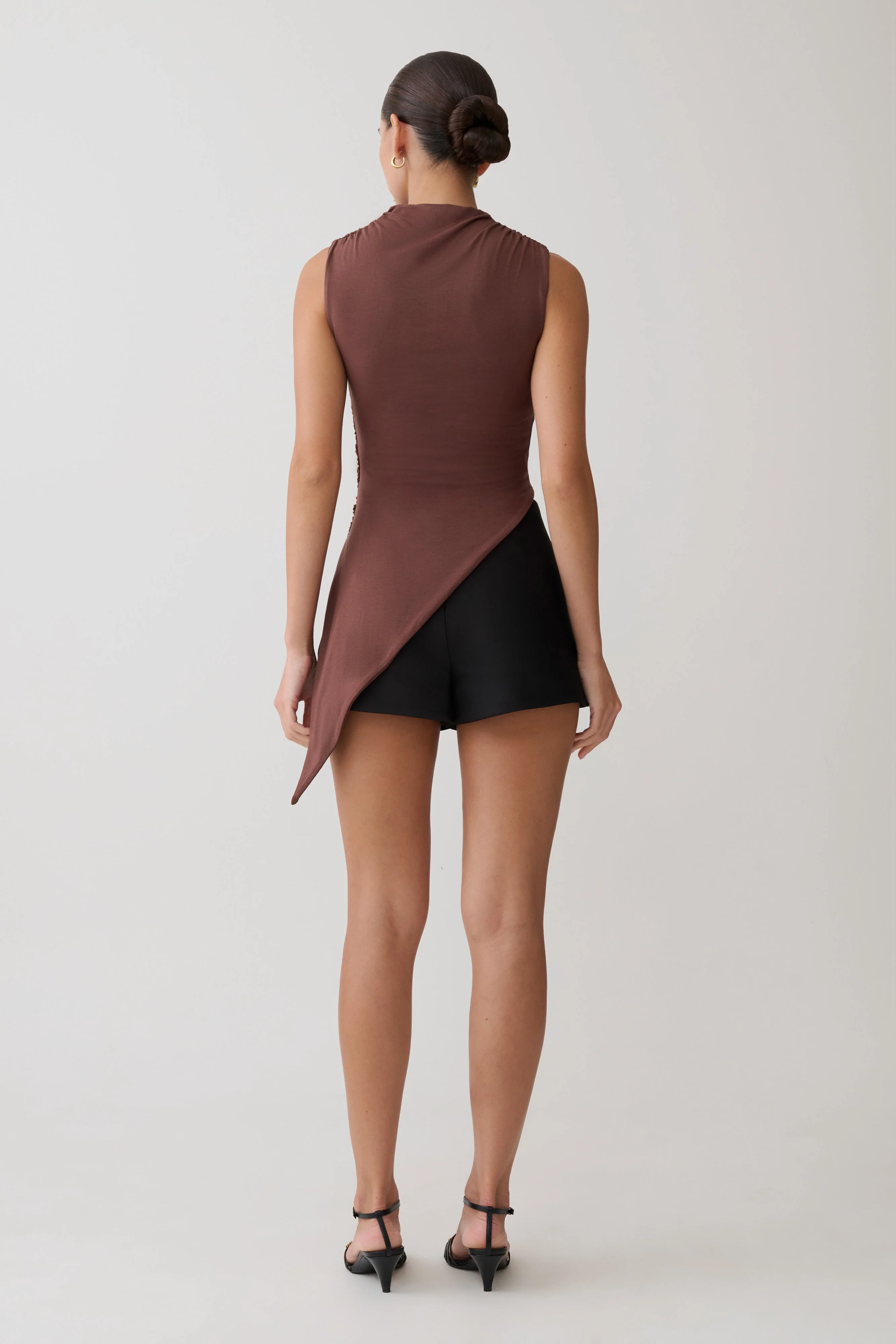Suong High Neck Gathered Top - Mocha - Image 5