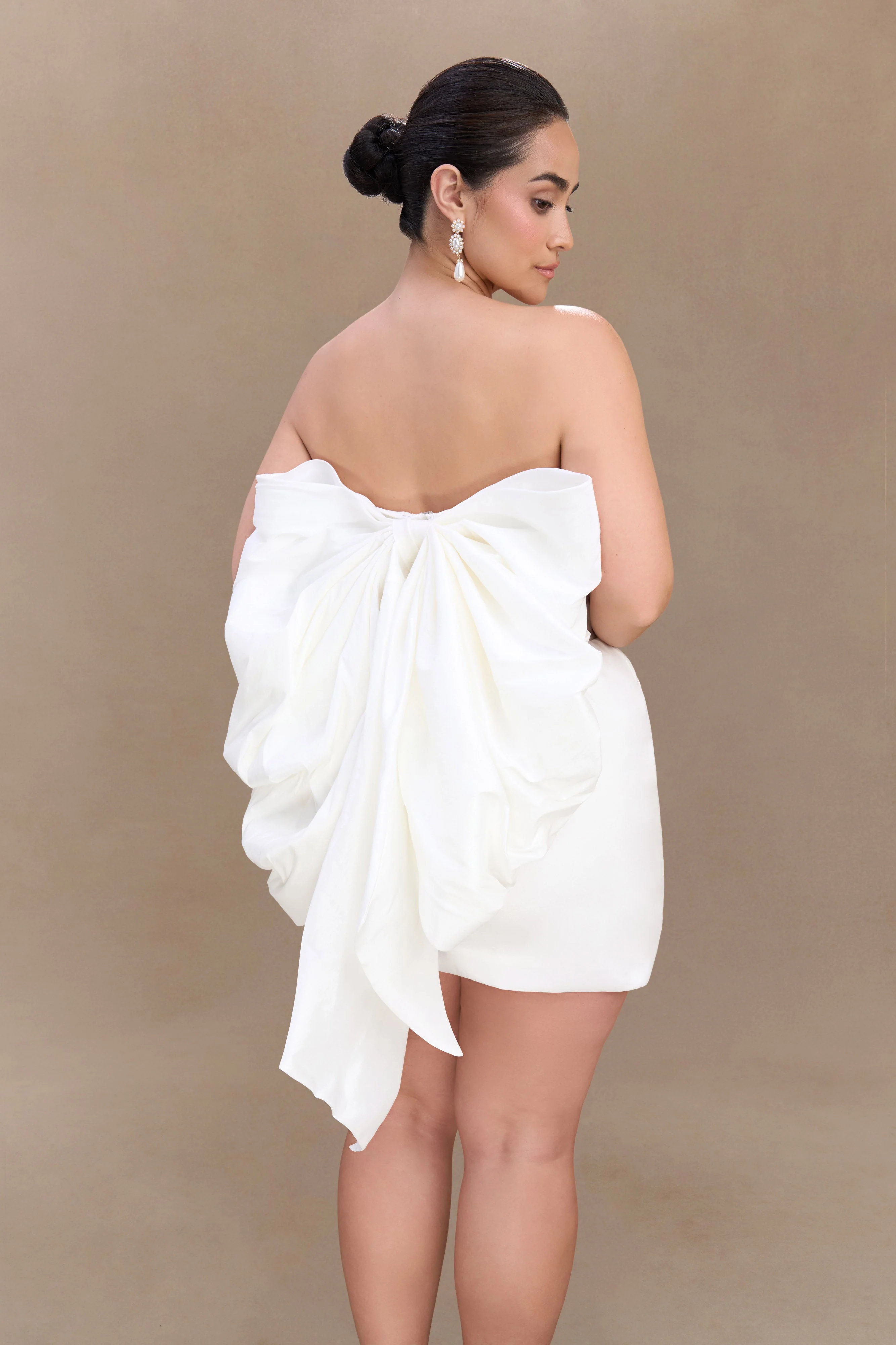 Suzette Taffeta Bow Mini Dress - White - Image 4
