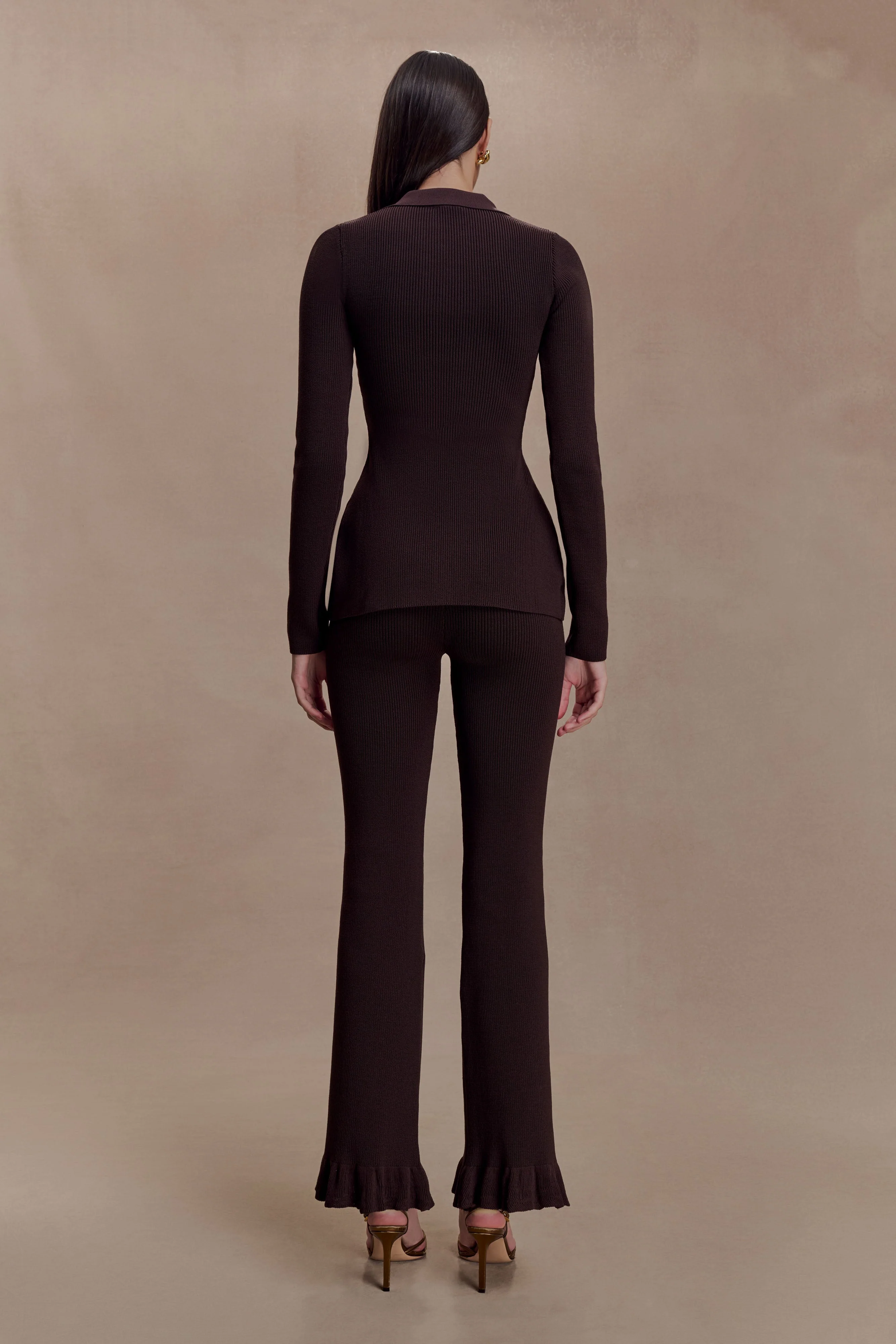 Suzie Ribbed Long Sleeve Longline Top - Chocolate - Image 6