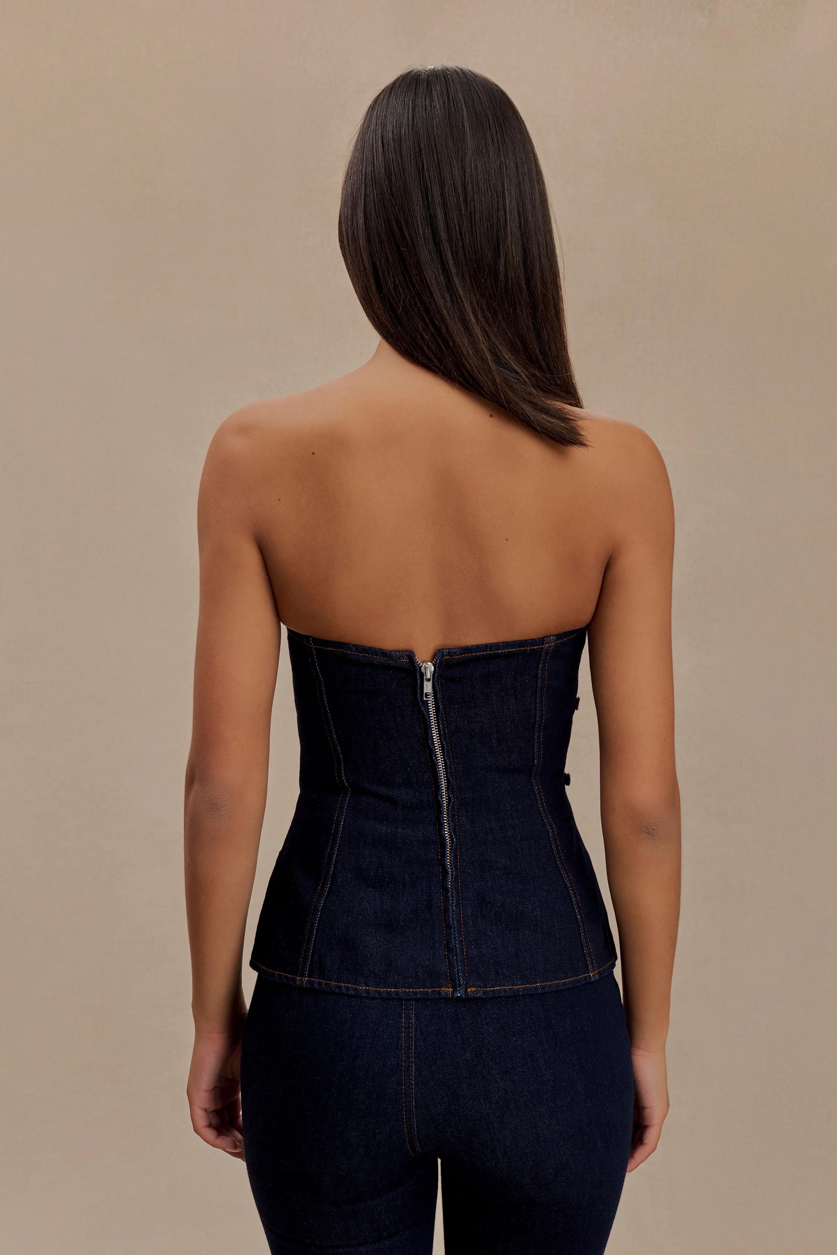 Sylas Strapless Buckle Denim Top - Indigo Blue - Image 3