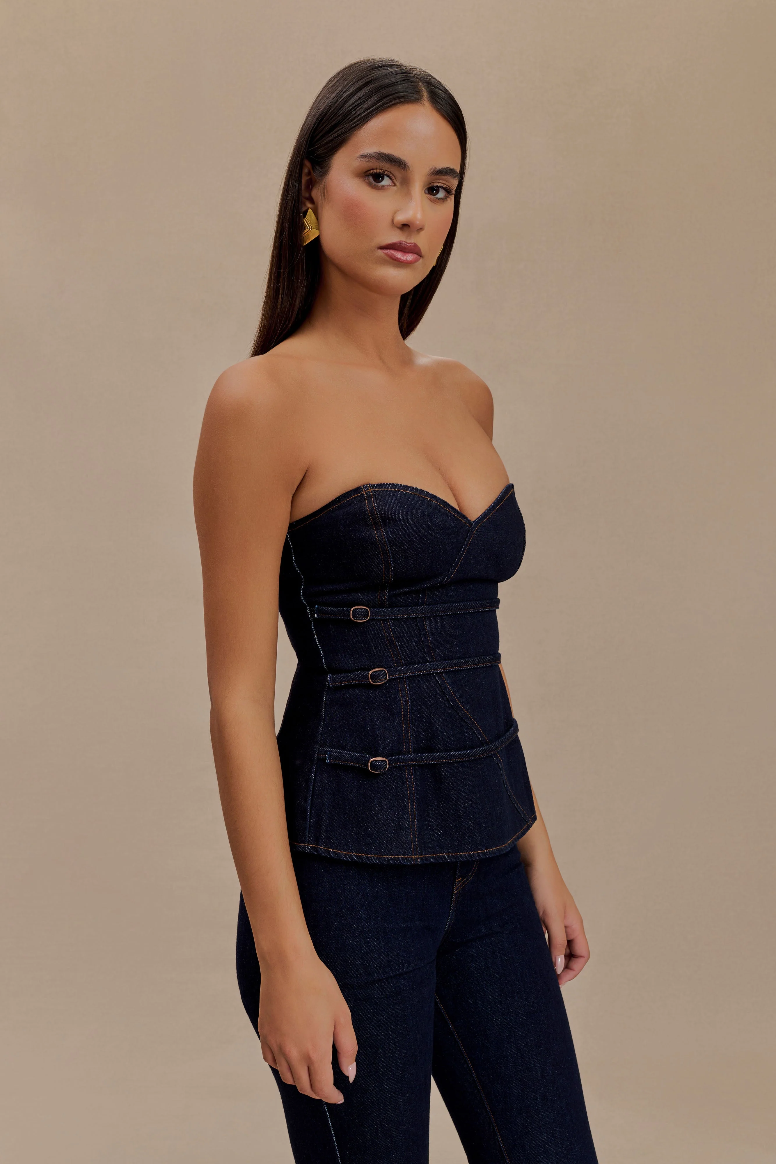 Sylas Strapless Buckle Denim Top - Indigo Blue - Image 4