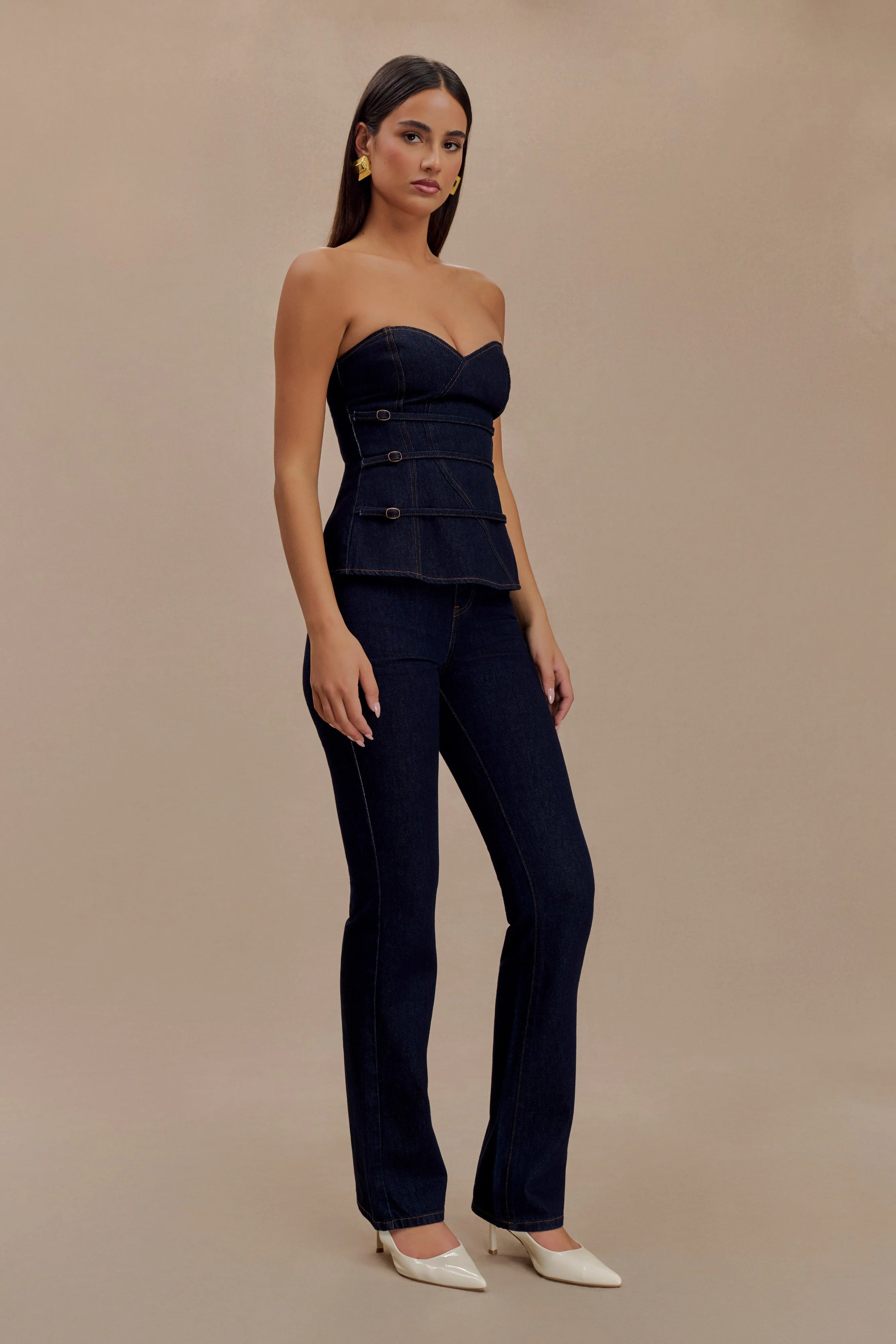 Sylas Strapless Buckle Denim Top - Indigo Blue - Image 6