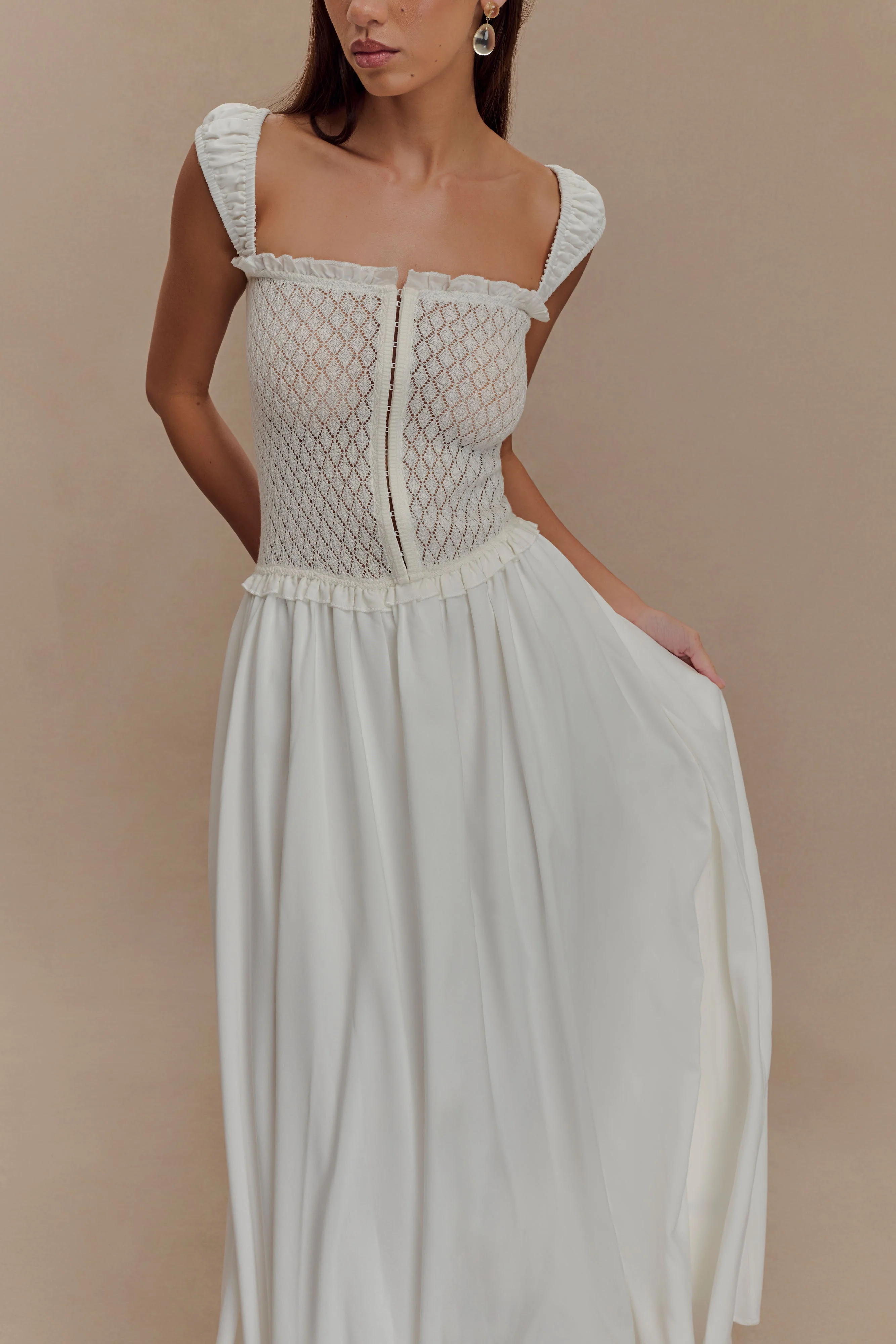 Tahlia Pointelle Knit Midi Dress - White - Image 3