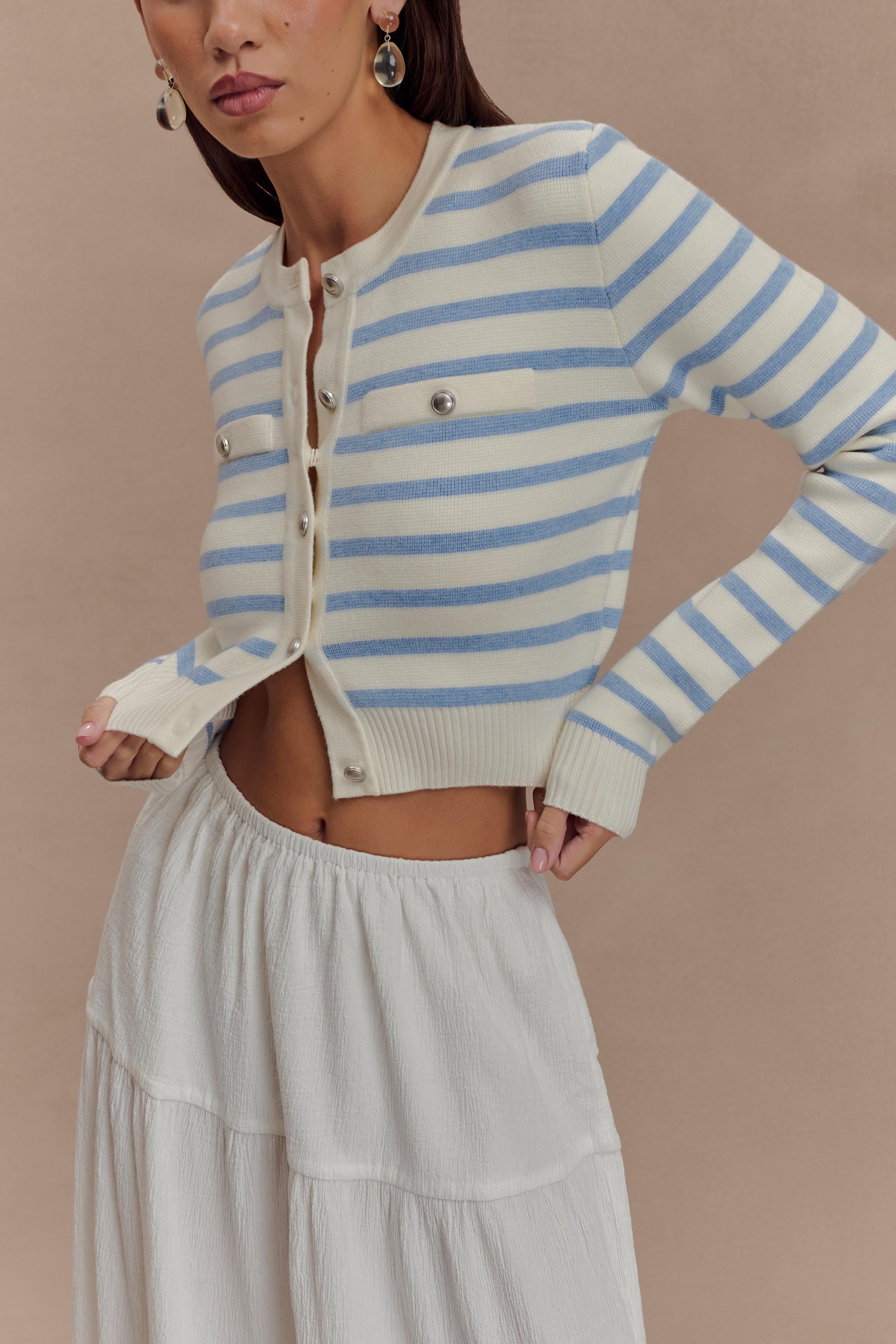 Tanner Striped Knit Cardigan - Light Blue/White - Image 3