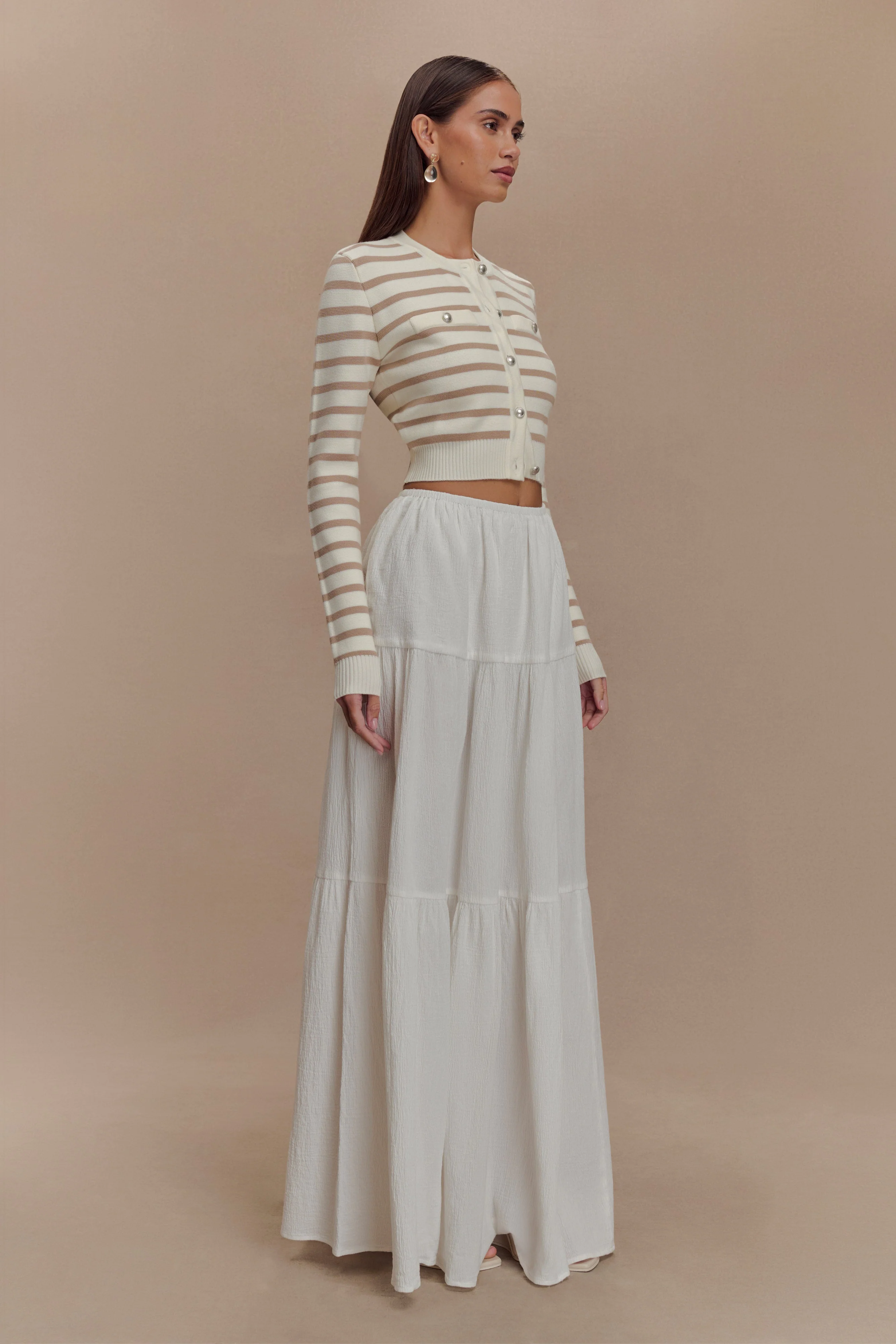 Tanner Striped Knit Cardigan - Nude/White - Image 4