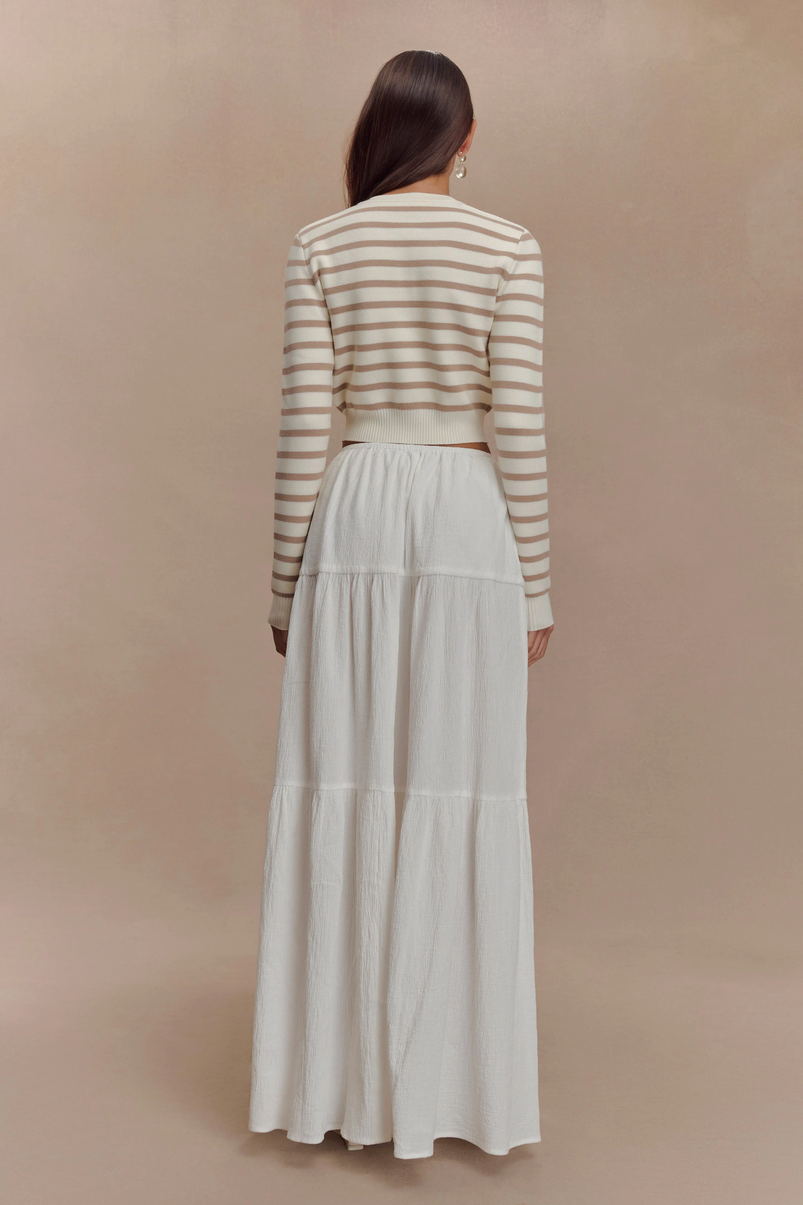 Tanner Striped Knit Cardigan - Nude/White - Image 5