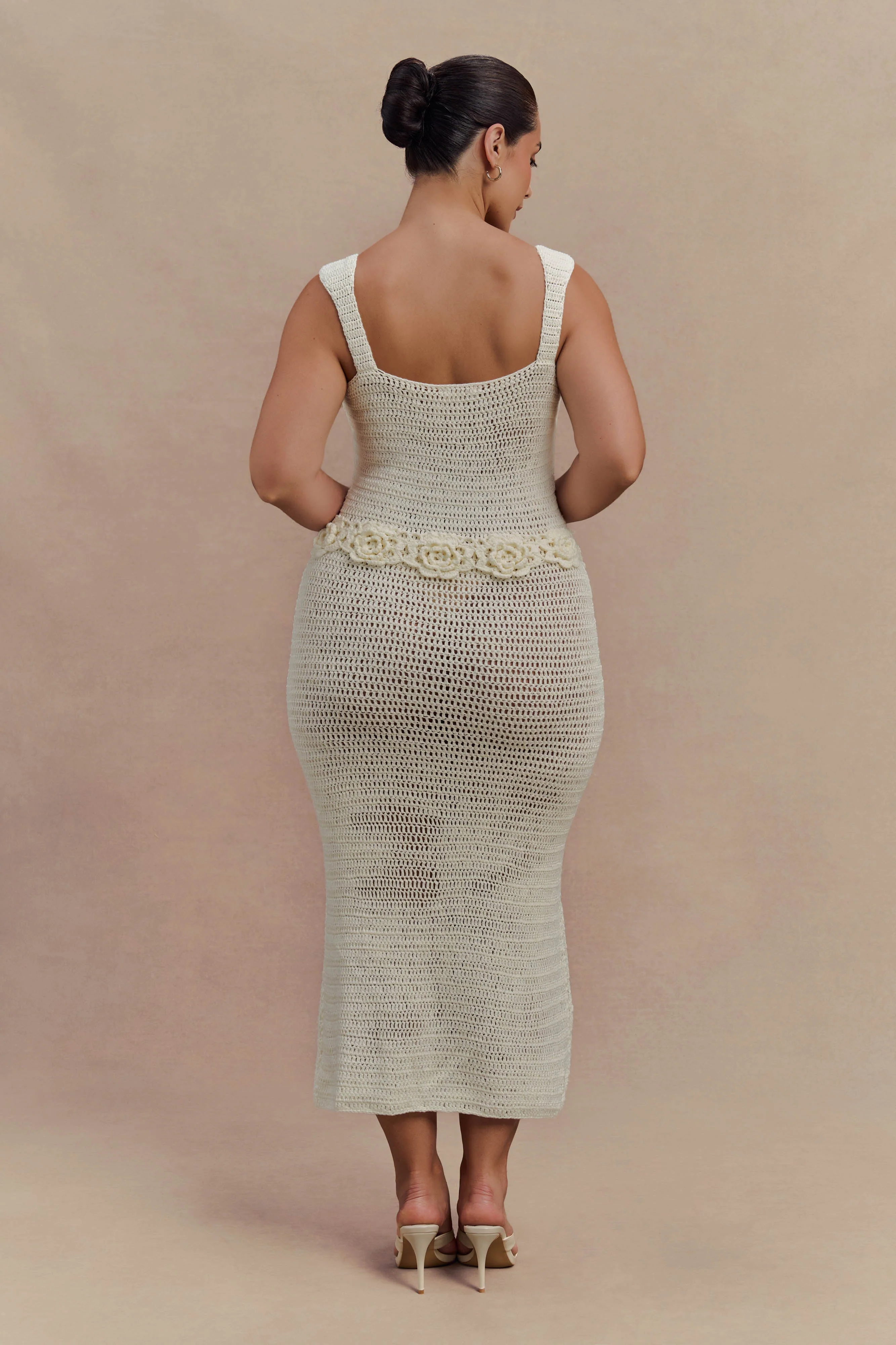 Teagan Floral Hand Crochet Midi Dress - Ivory - Image 6