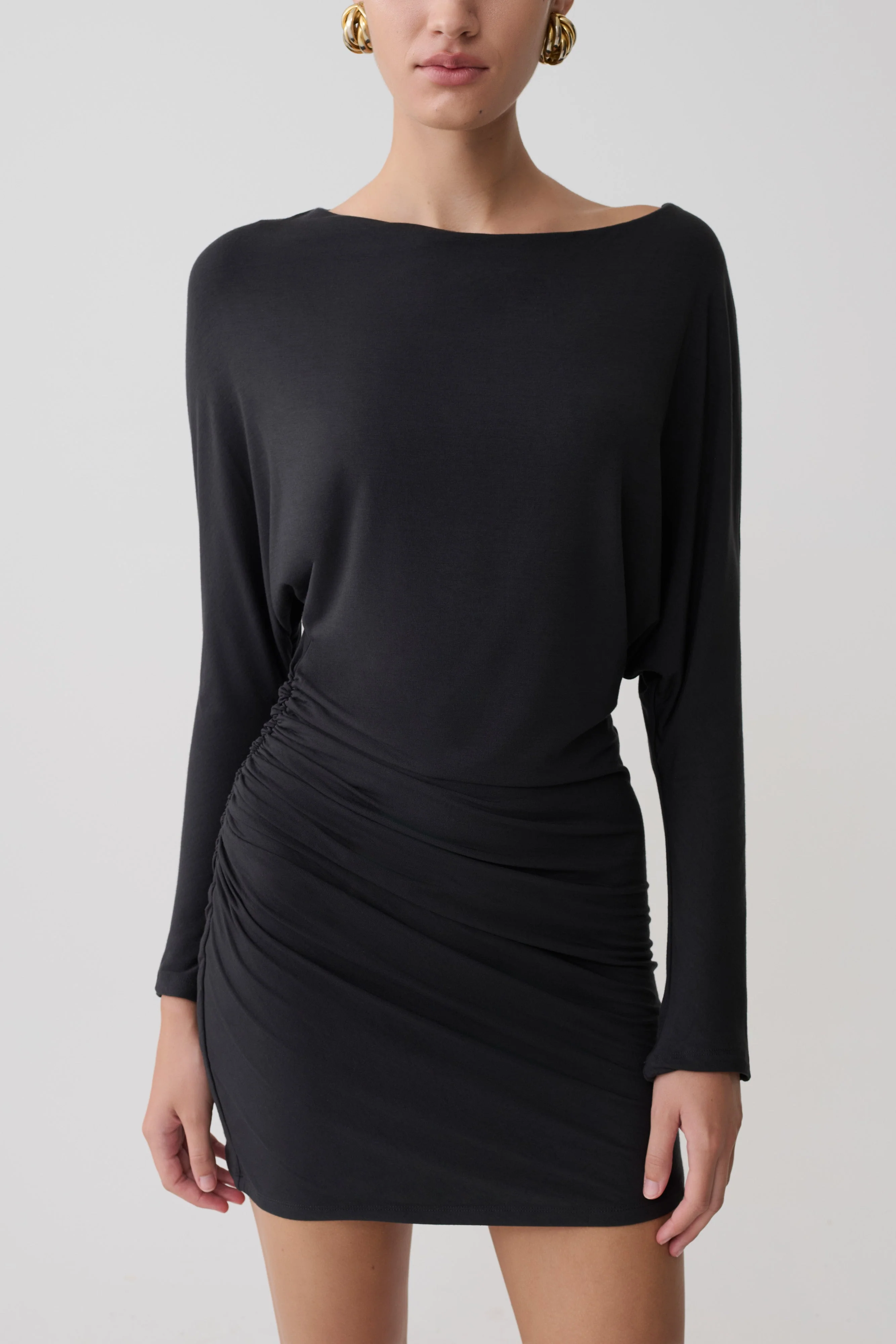 Thao Long Sleeve Gathered Mini Dress - Dark Charcoal - Image 4