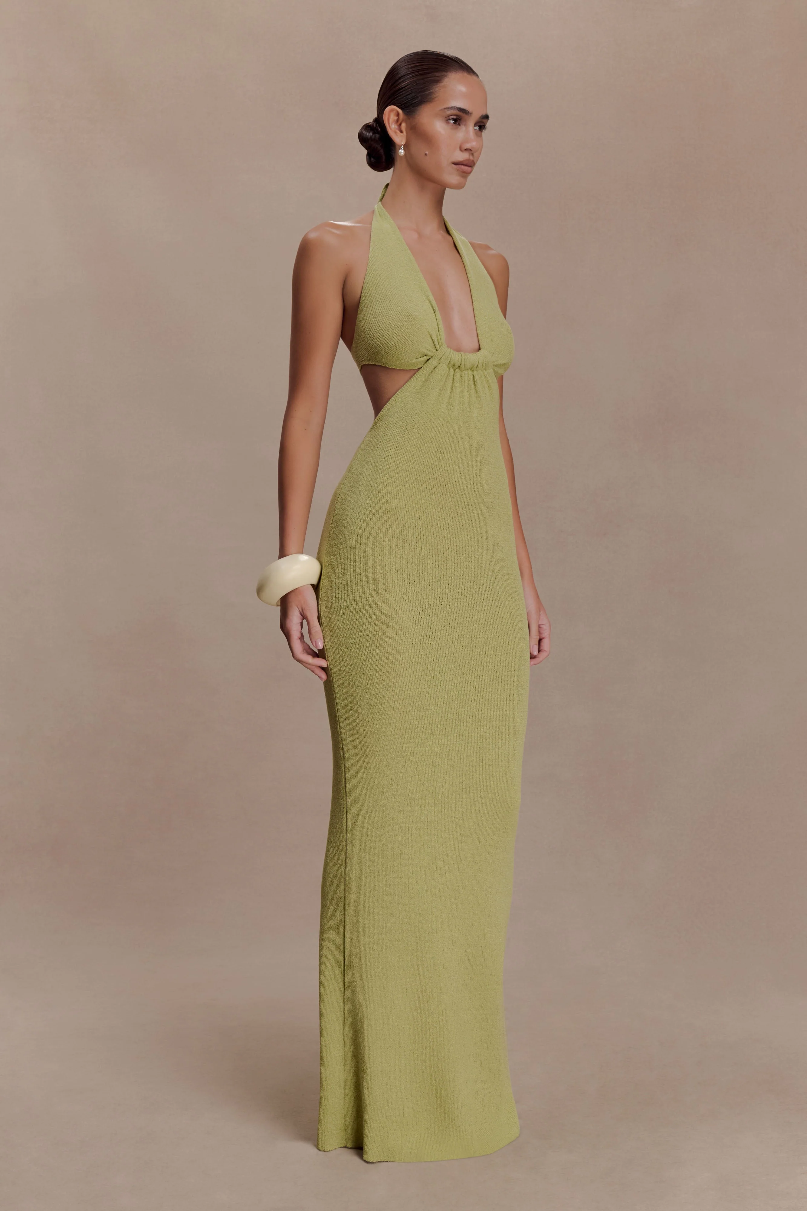 Theresea Halter Knit Maxi Dress - Light Olive - Image 3