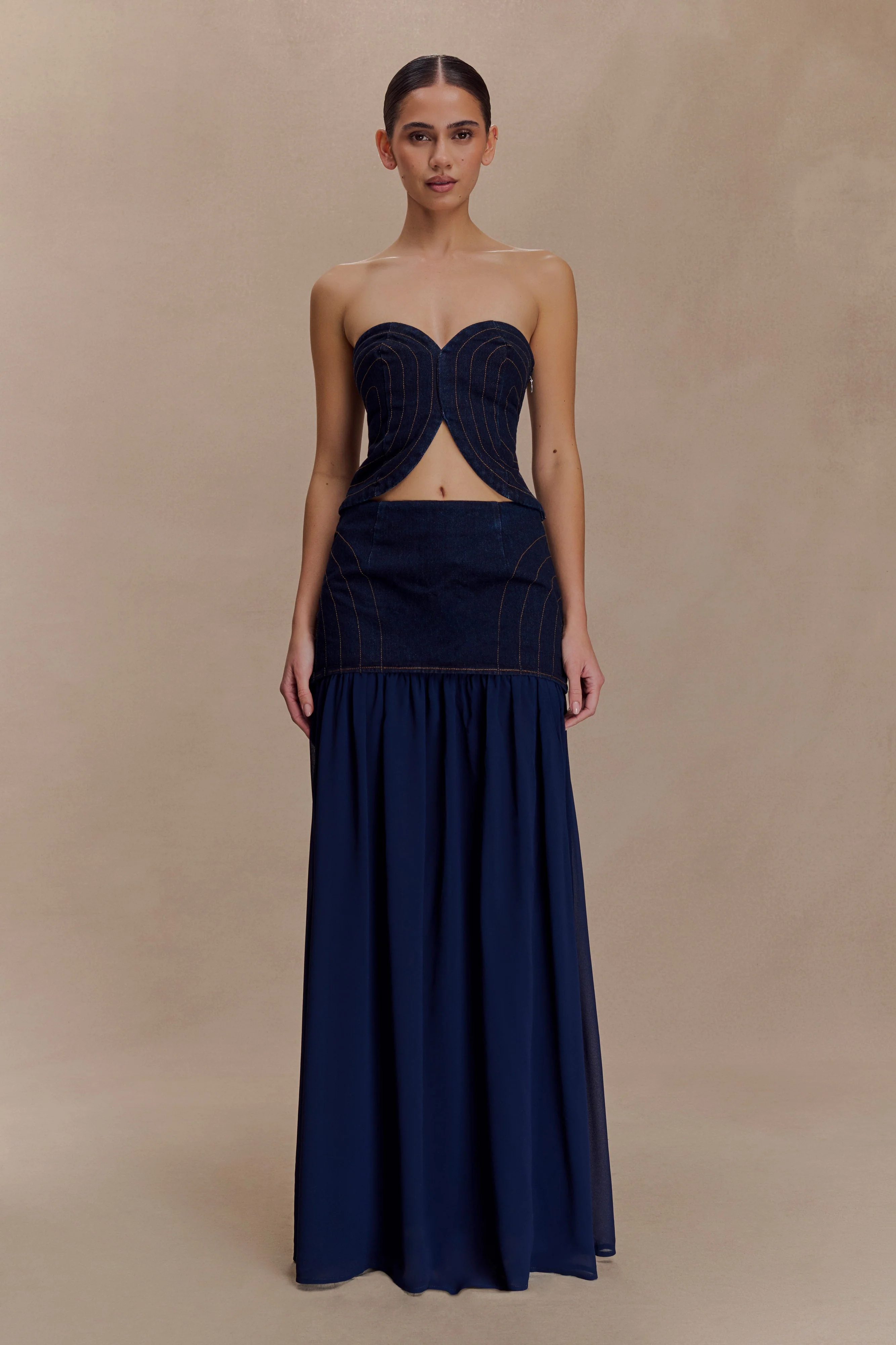 Tully Chiffon Denim Maxi Skirt - Indigo Blue