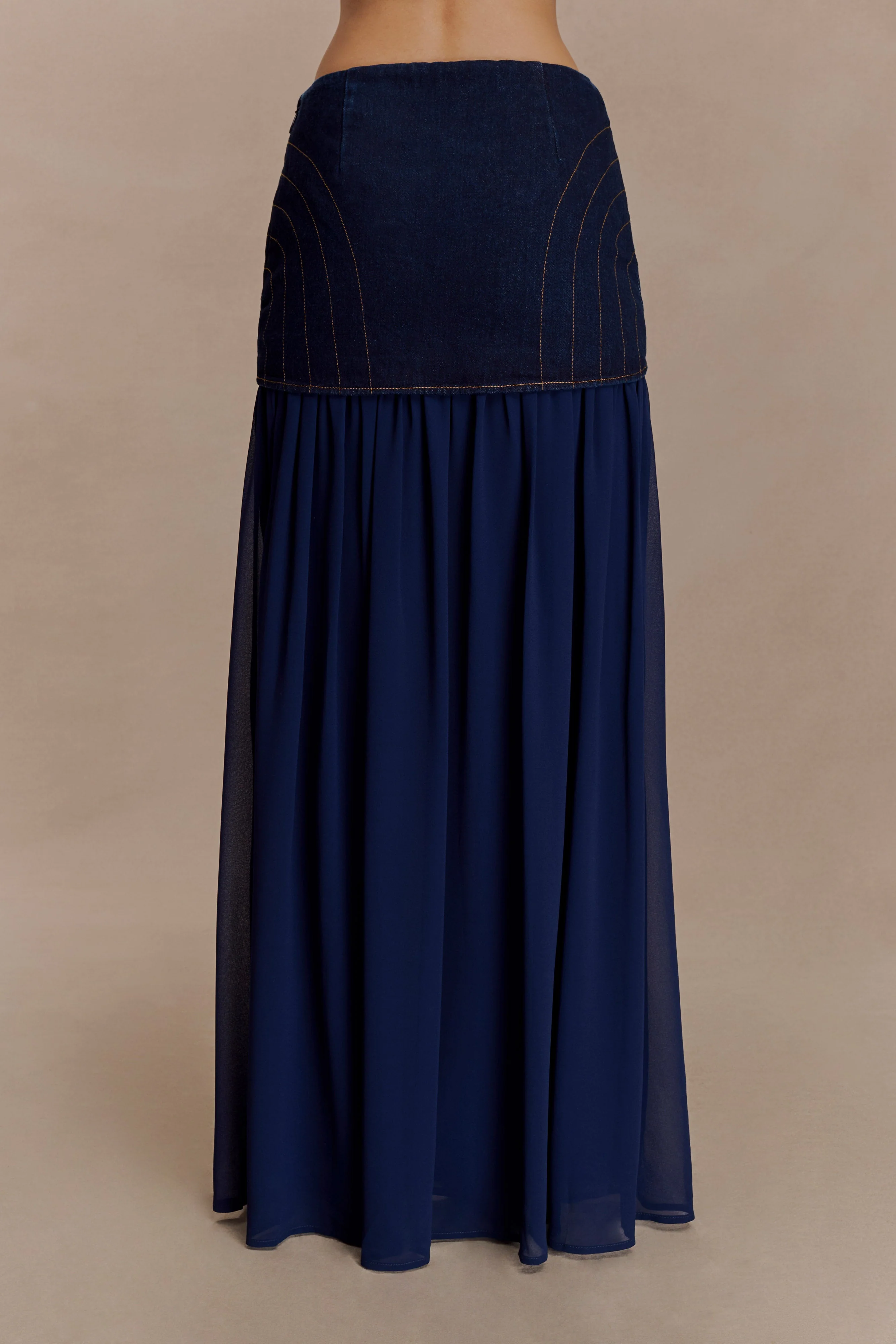 Tully Chiffon Denim Maxi Skirt - Indigo Blue - Image 4