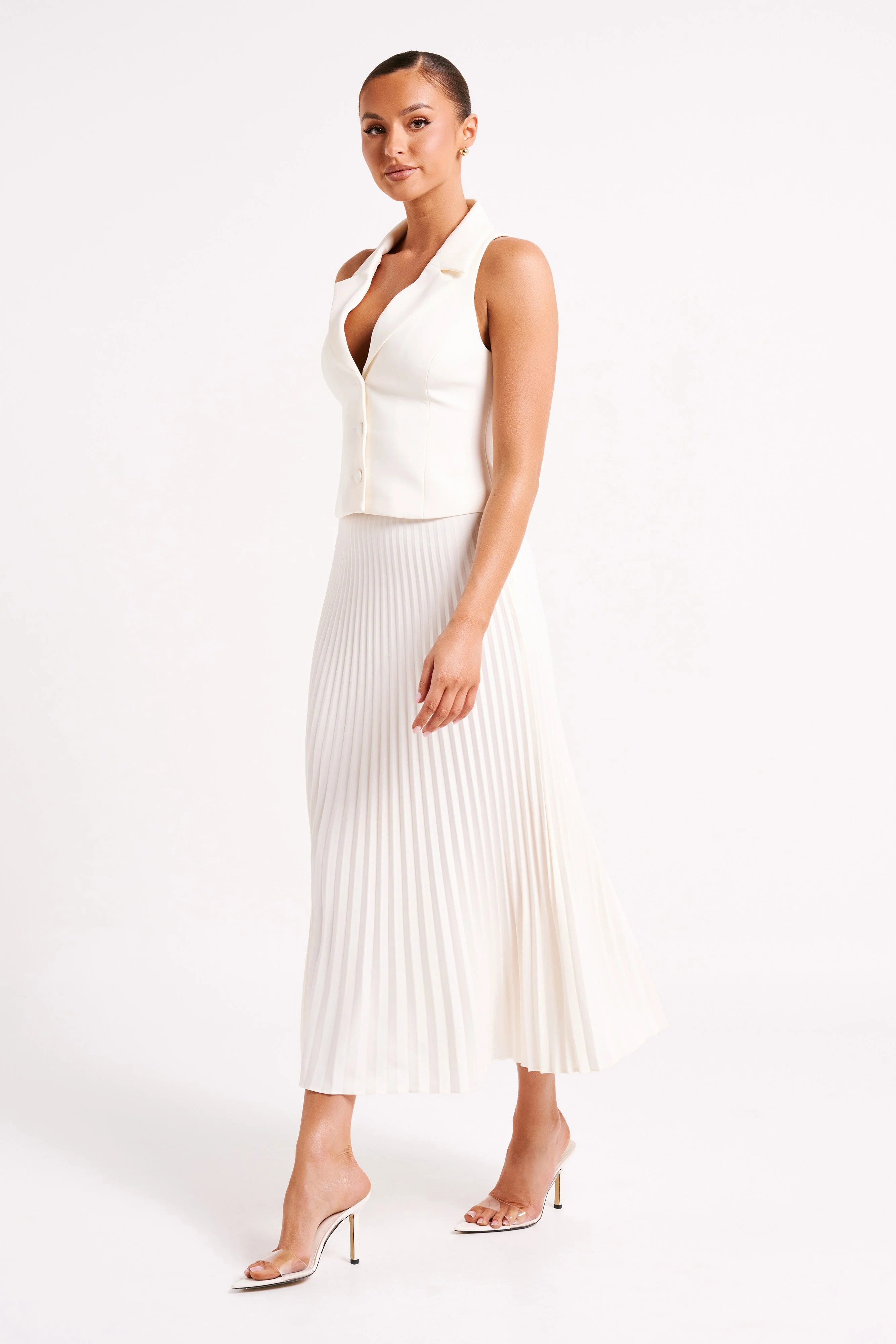 Twyla Pleated Suiting Maxi Skirt - Ivory - Image 5