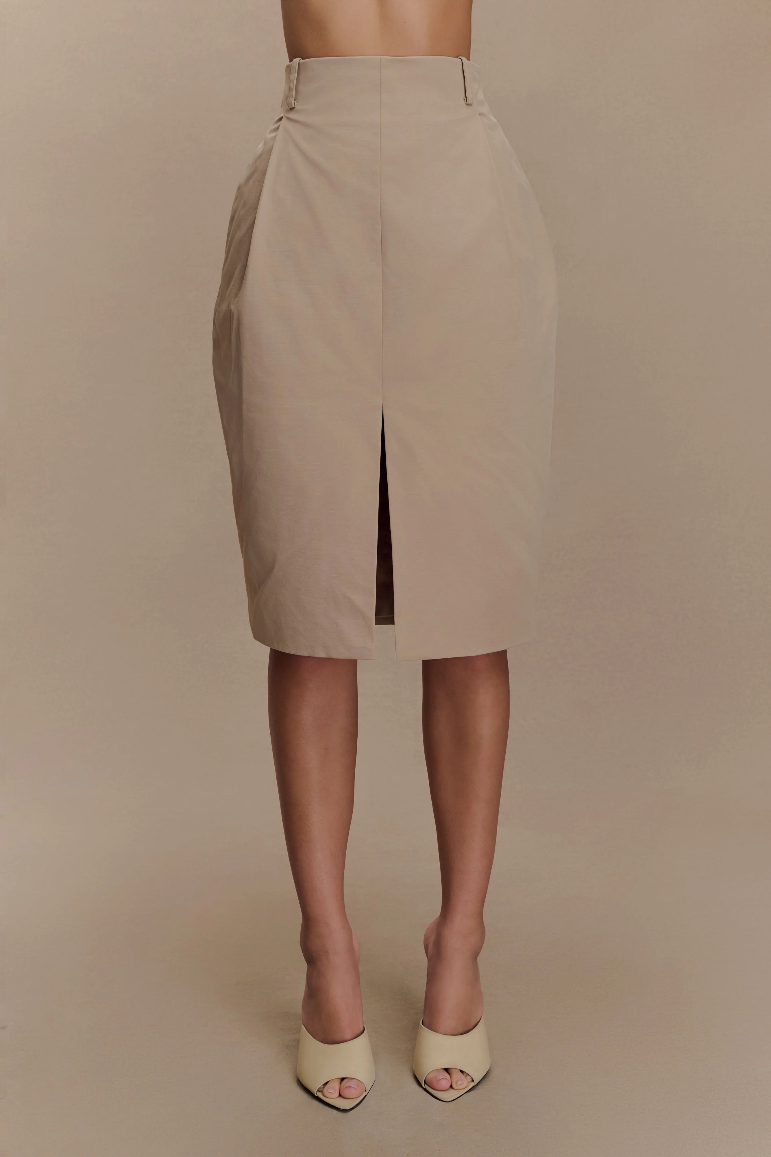 Vera Twill Split Front Midi Skirt - Camel - Image 4